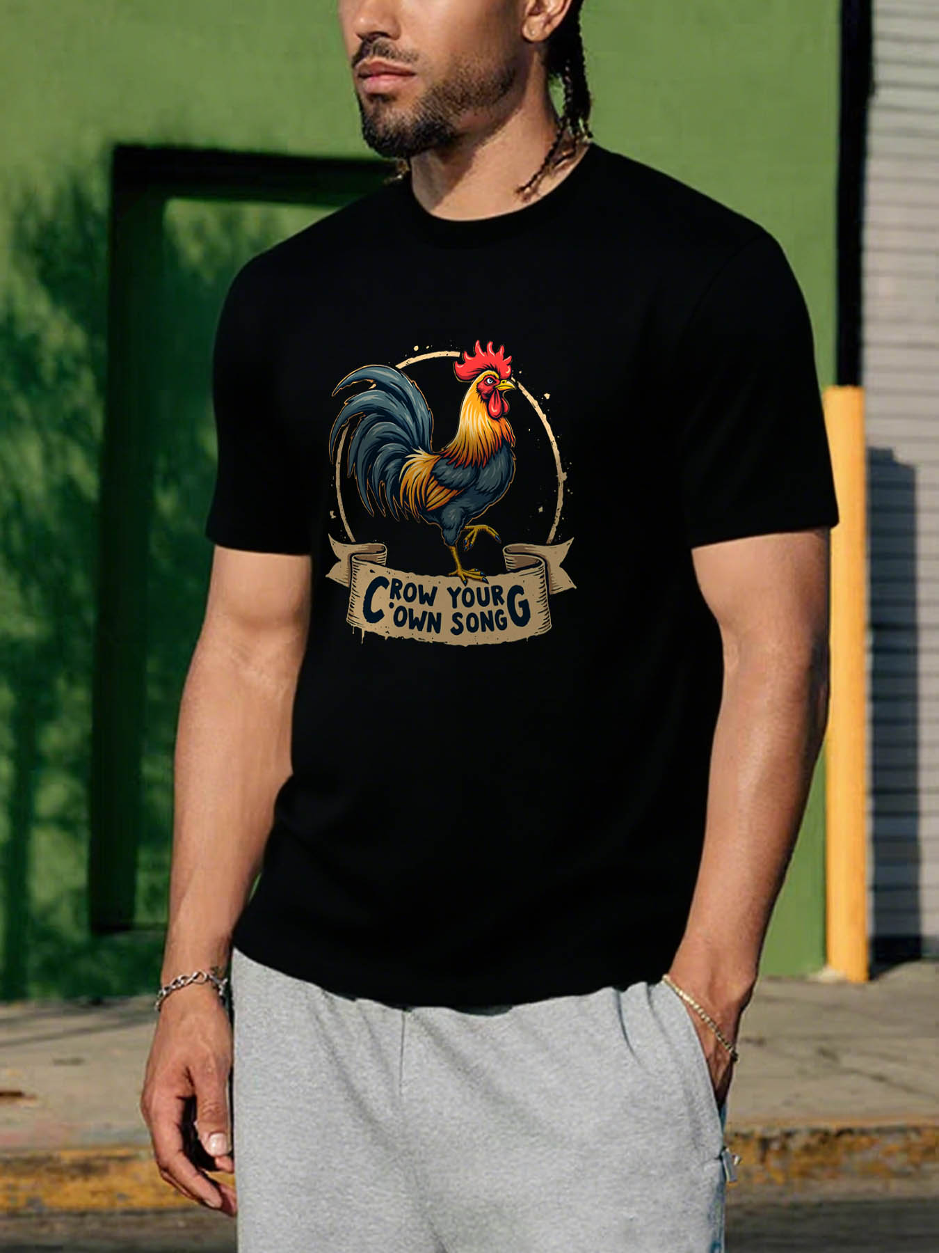 RTTMALL Caribbean Island Beach Graphic Printed Casual Cotton T-Shirts for Men, Standard Adult Size