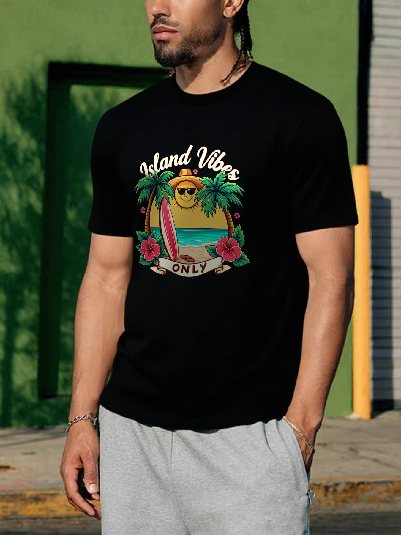 RTTMALL Caribbean Island Beach Printed Casual Cotton T-Shirts for Men Summer Vacation Wear