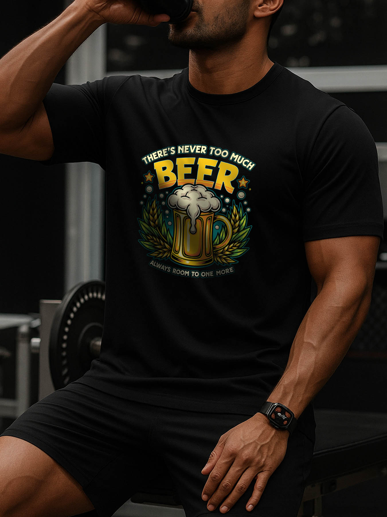 RTTMALL Men's Cotton Graphic Tee with "Never Have Too Much Beer" Print, Machine Washable Casual Beach Caribbean Island Summer T-Shirt for Running Basketball Gym Outdoor Activities
