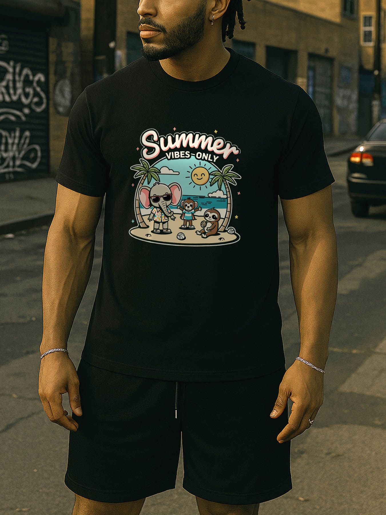 Men's 100% Cotton RTTMALL Printed T-Shirt, Casual Caribbean Island Beach Summer Short Sleeve Tee for Vacation Wear