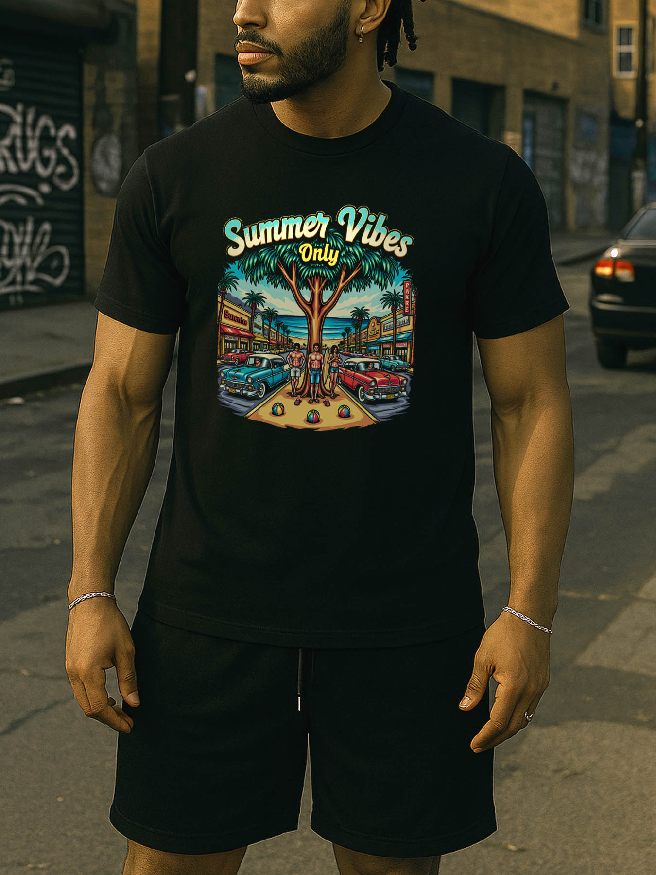 RTTMALL Caribbean Island Beach Printed Casual Cotton Summer T-Shirt for Men