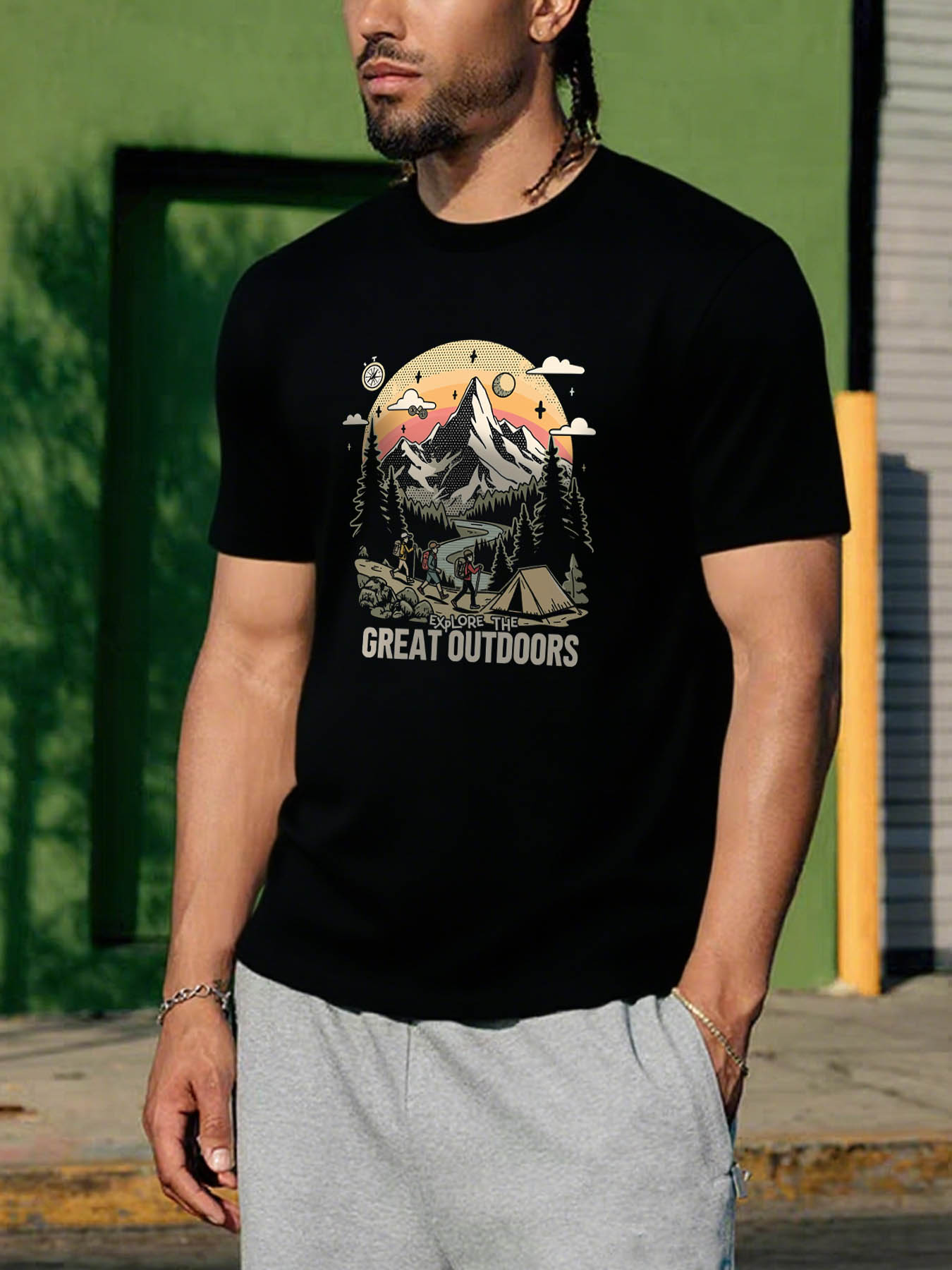 RTTMALL Caribbean Island Beach Printed Cotton Casual T-Shirts for Men, Breathable Summer Graphic Tees for Outdoor Golf & Vacation Wear