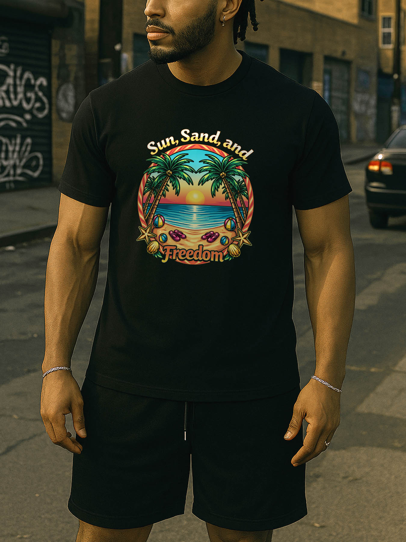 Men's 100% Cotton RTTMALL Printed T-Shirts, Casual Beach Crewneck Tees for Caribbean Island Summer Holiday