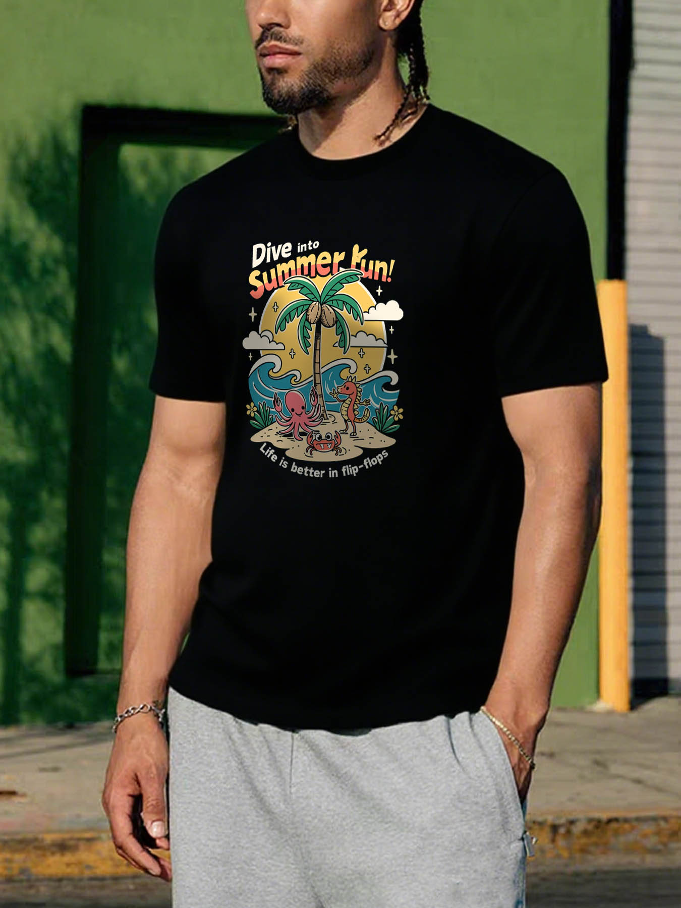 RTTMALL Men's 100% Cotton Printed Graphic Tees Caribbean Beach Island Summer Casual T-Shirts