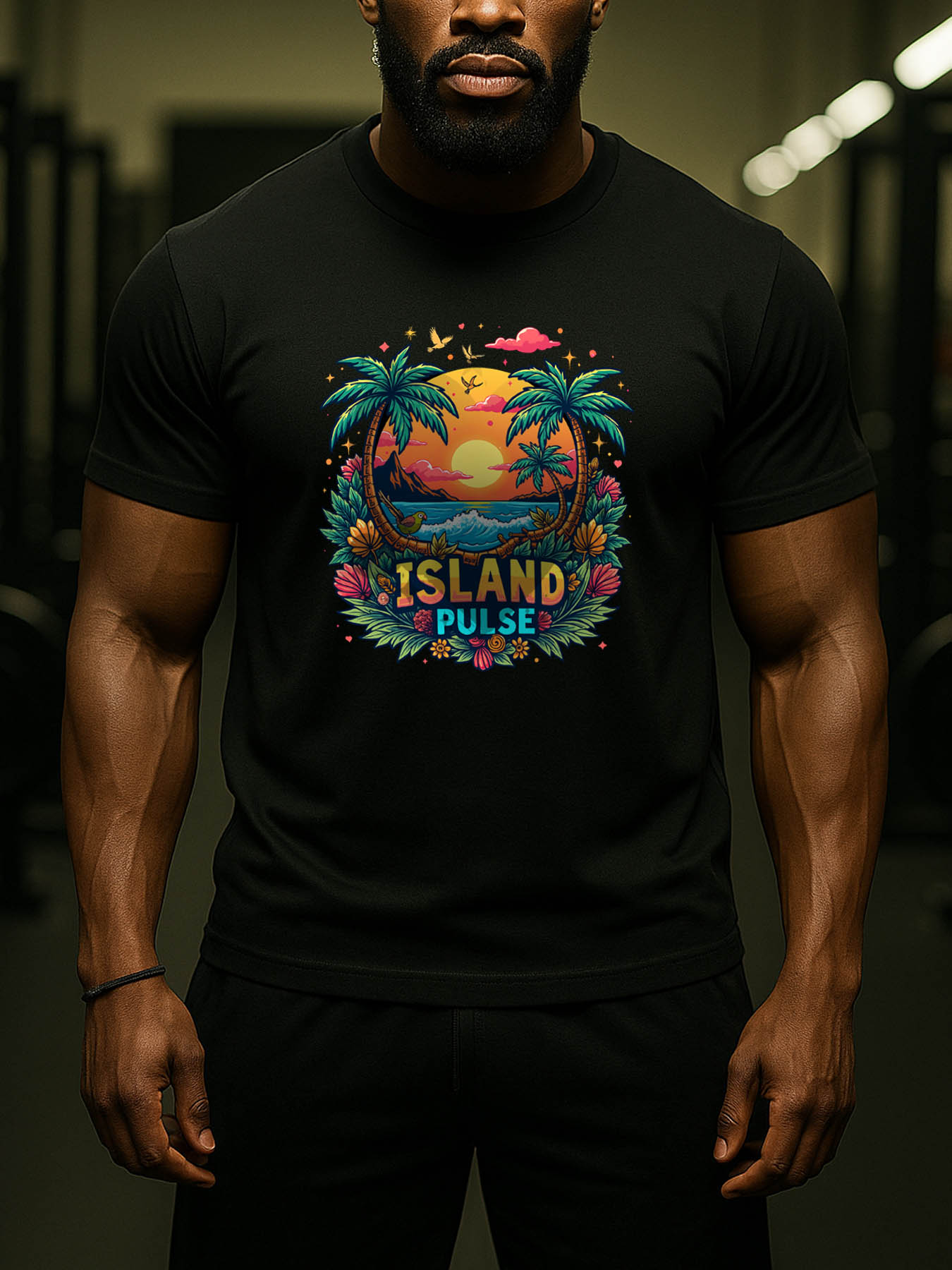 Men's 100% Cotton RTTMALL Printed T-Shirt, Caribbean Island Beach Summer Casual Tee