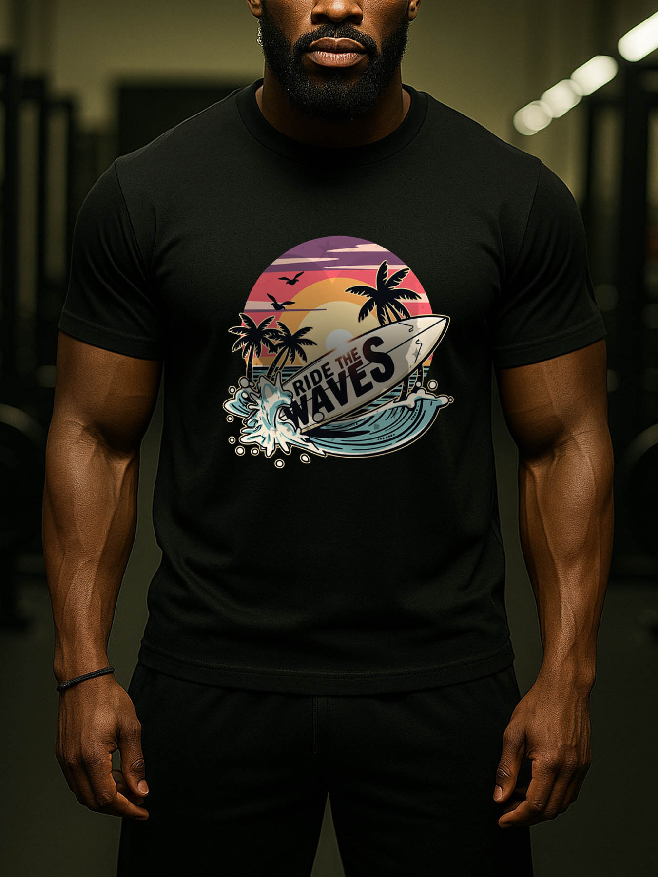 RTTMALL Caribbean Beach Printed Cotton Men's T-Shirt, Casual Summer Island Surf & Sunset Graphic Tees