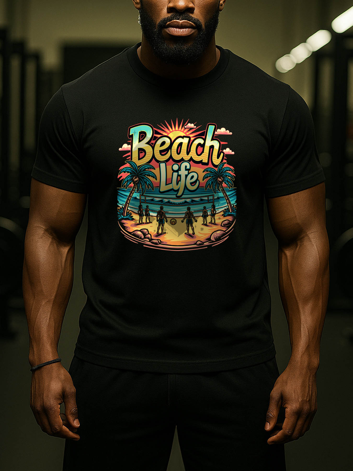 RTTMALL Caribbean Island Beach Casual Printed 100% Cotton Machine Washable Men's T-Shirt for Summer Casual Wear