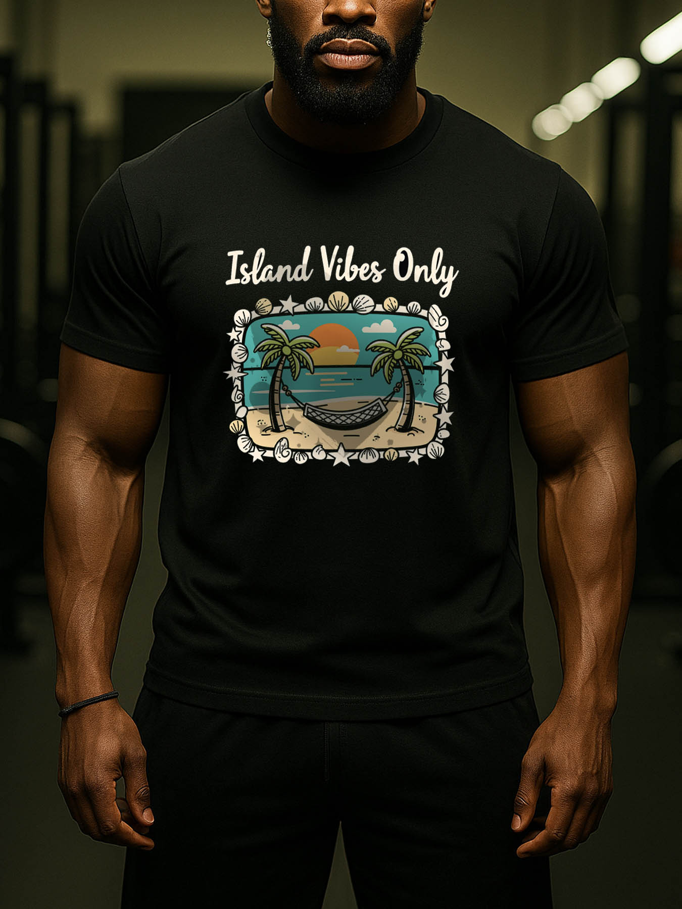 RTTMALL Caribbean Island Beach Print Cotton Men's Casual T-Shirts