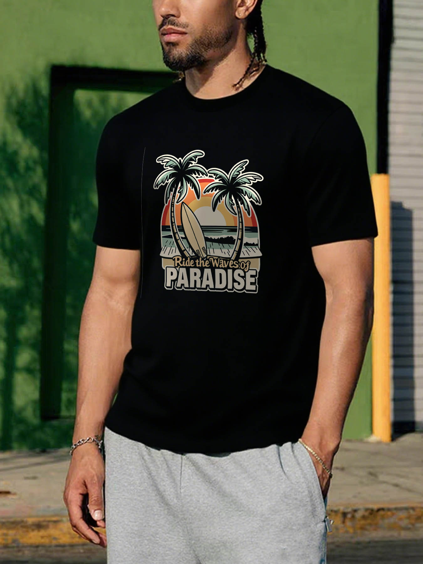 Men's 100% Cotton RTTMALL Printed T-Shirt, Casual Beach Caribbean Island Summer Graphic Tee for Outdoor Surf & Golf