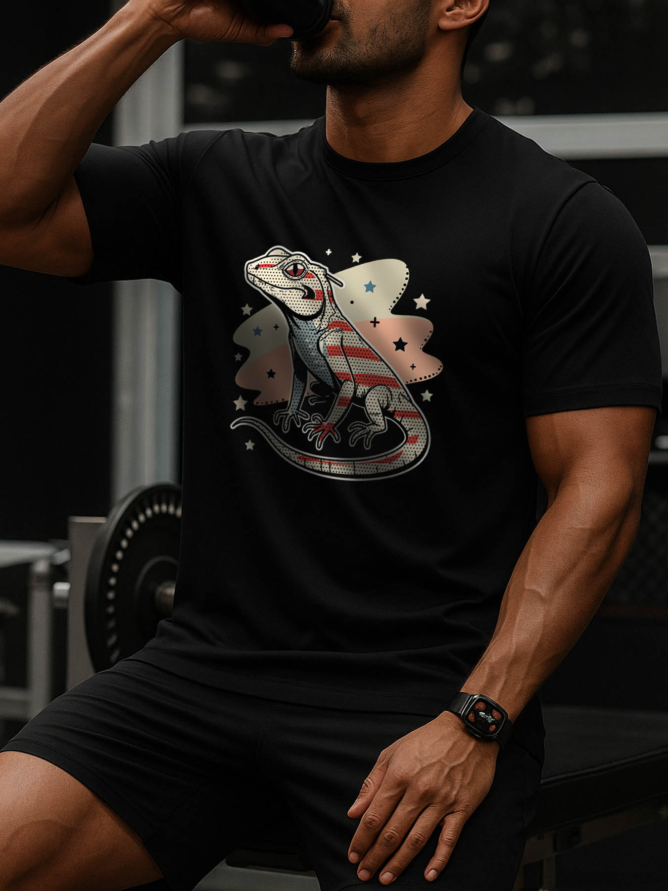 RTTMALL Caribbean Island Beach Printed Graphic Cotton T-Shirts for Men, Lizard Theme Summer Casual Tees