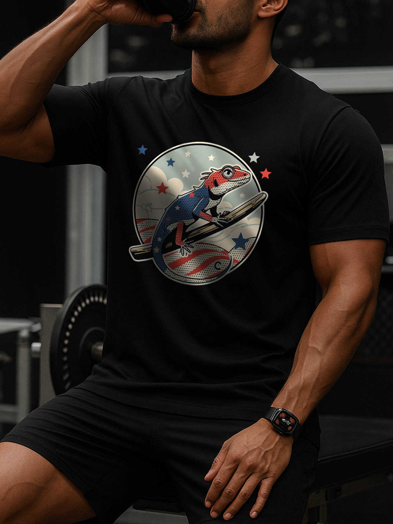 RTTMALL Caribbean Island Beach Printed Graphic Cotton T-Shirts for Men, Lizard Theme Summer Casual Tees