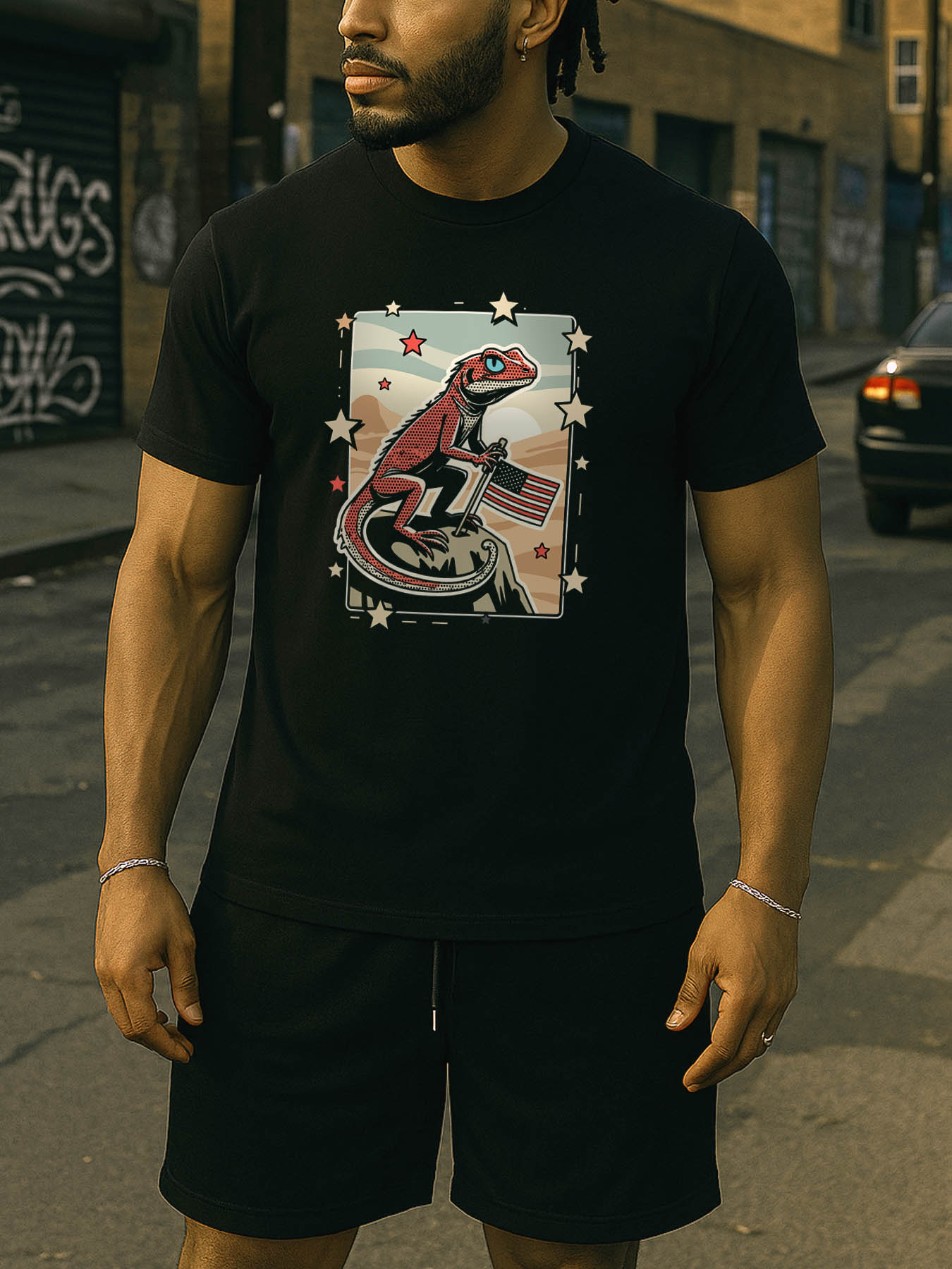 RTTMALL Caribbean Island Beach Printed Graphic Cotton T-Shirts for Men, Lizard Theme Summer Casual Tees