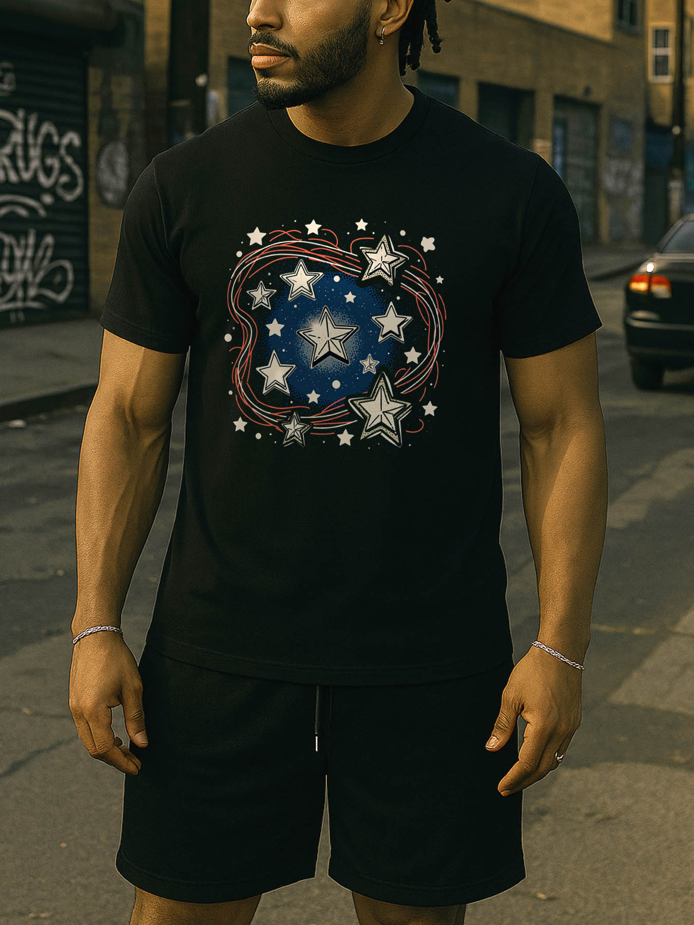 RTTMALL Caribbean Island Beach Casual Printed Cotton T-Shirts for Men with Star Pattern Prints