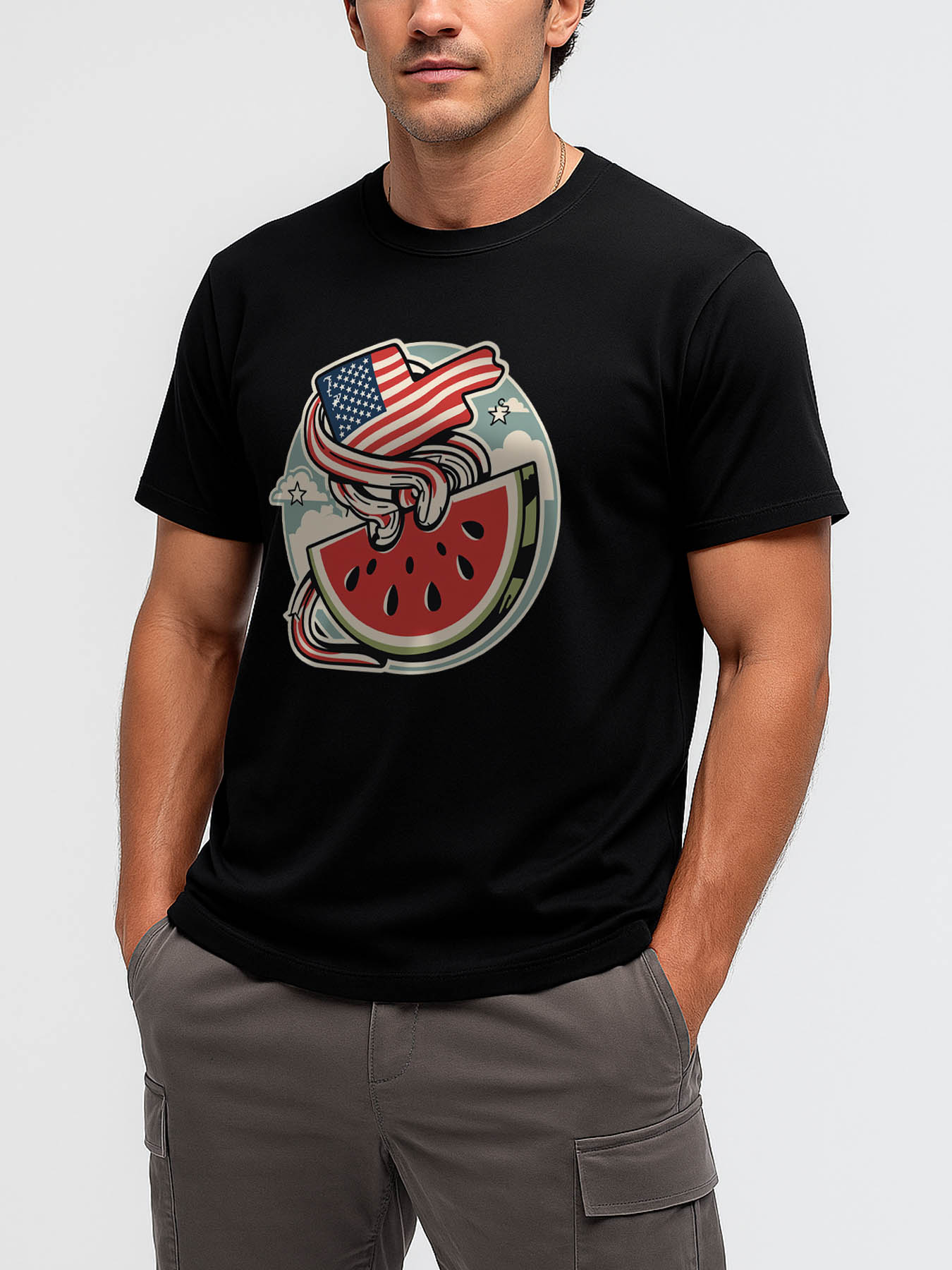 RTTMALL Watermelon Print Casual Cotton T-Shirt for Men, Caribbean Beach Island Summer Tee