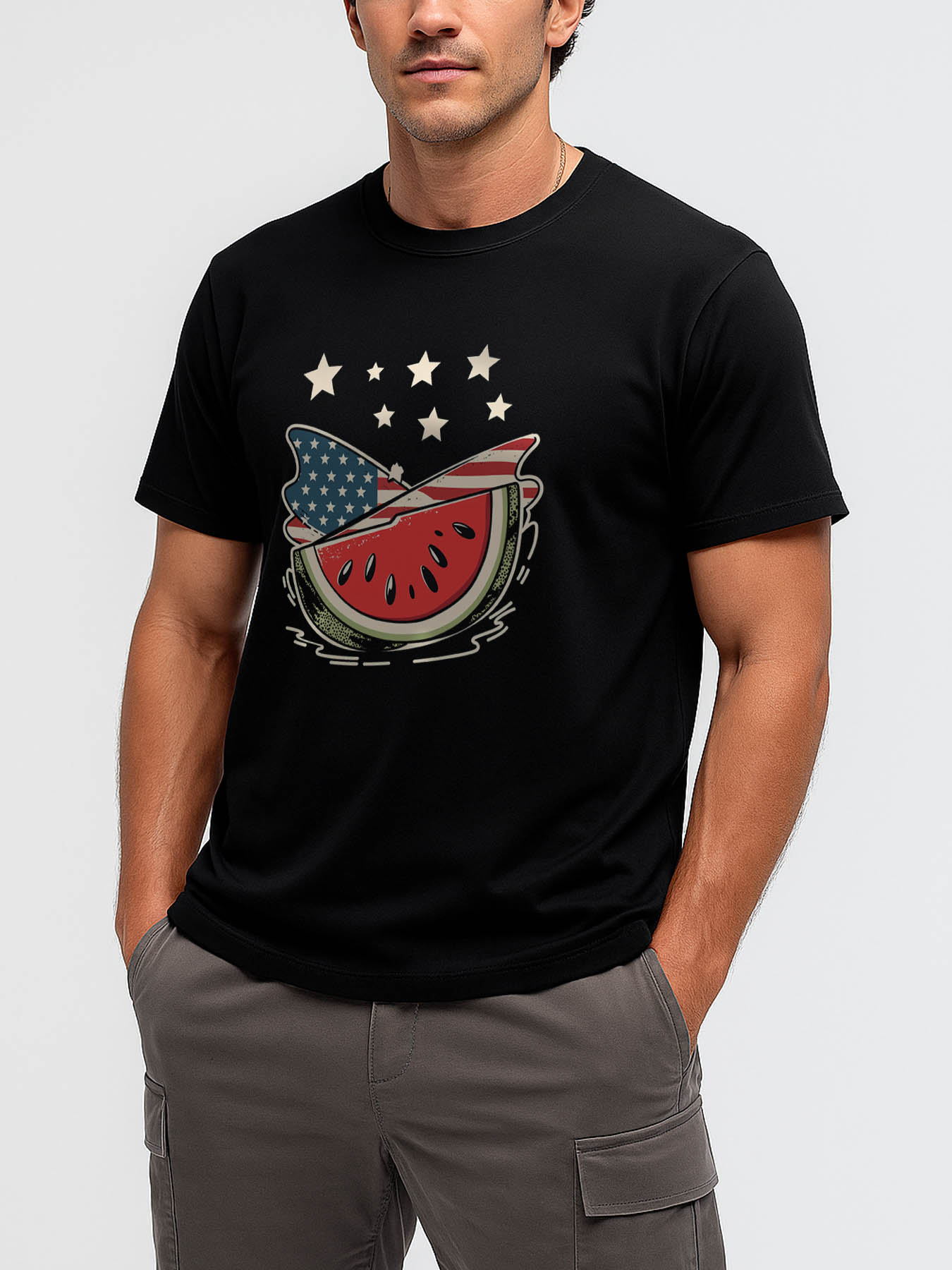RTTMALL Watermelon Print Casual Cotton T-Shirt for Men, Caribbean Beach Island Summer Tee