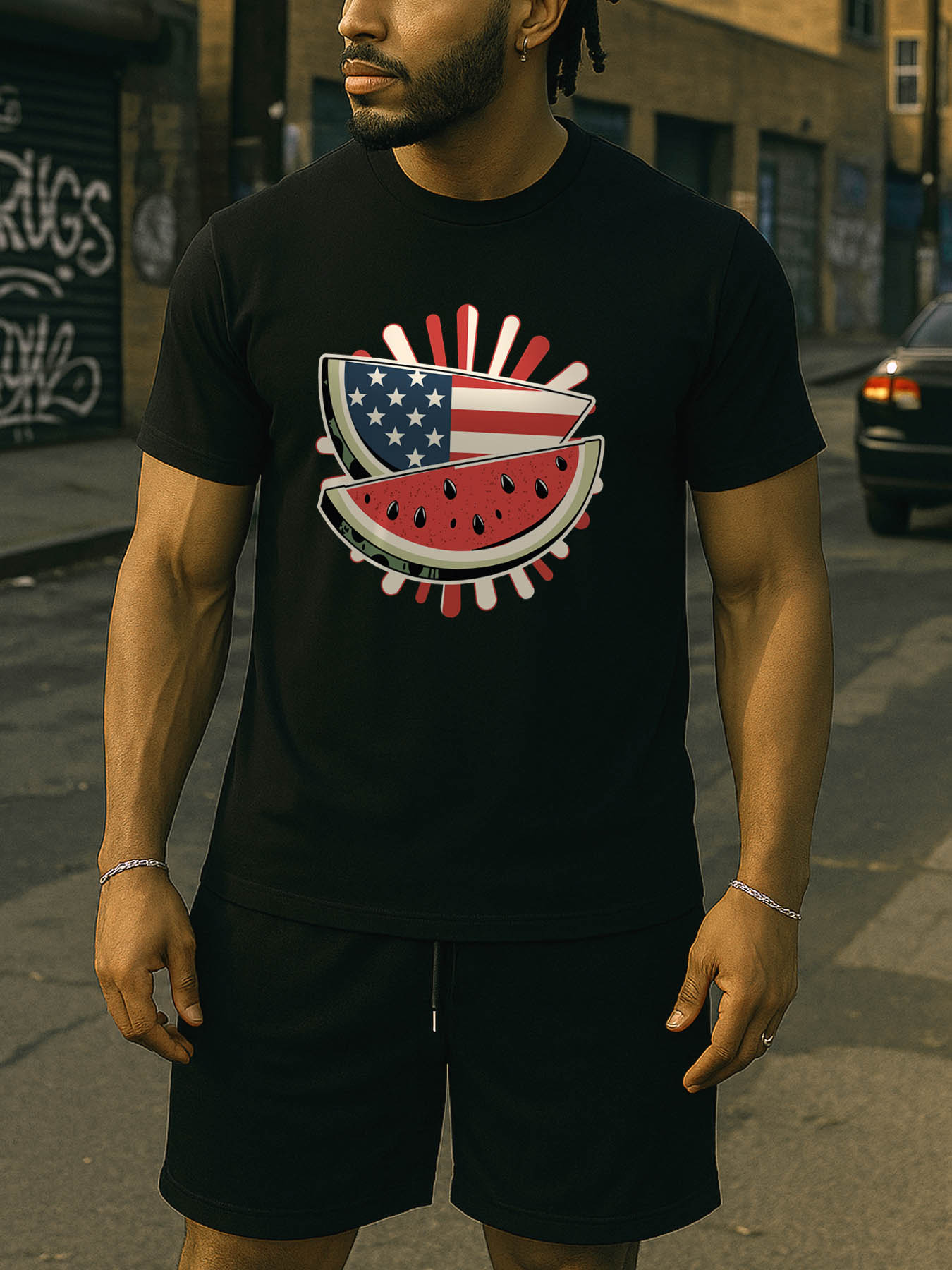 RTTMALL Watermelon Print Casual Cotton T-Shirt for Men, Caribbean Beach Island Summer Tee
