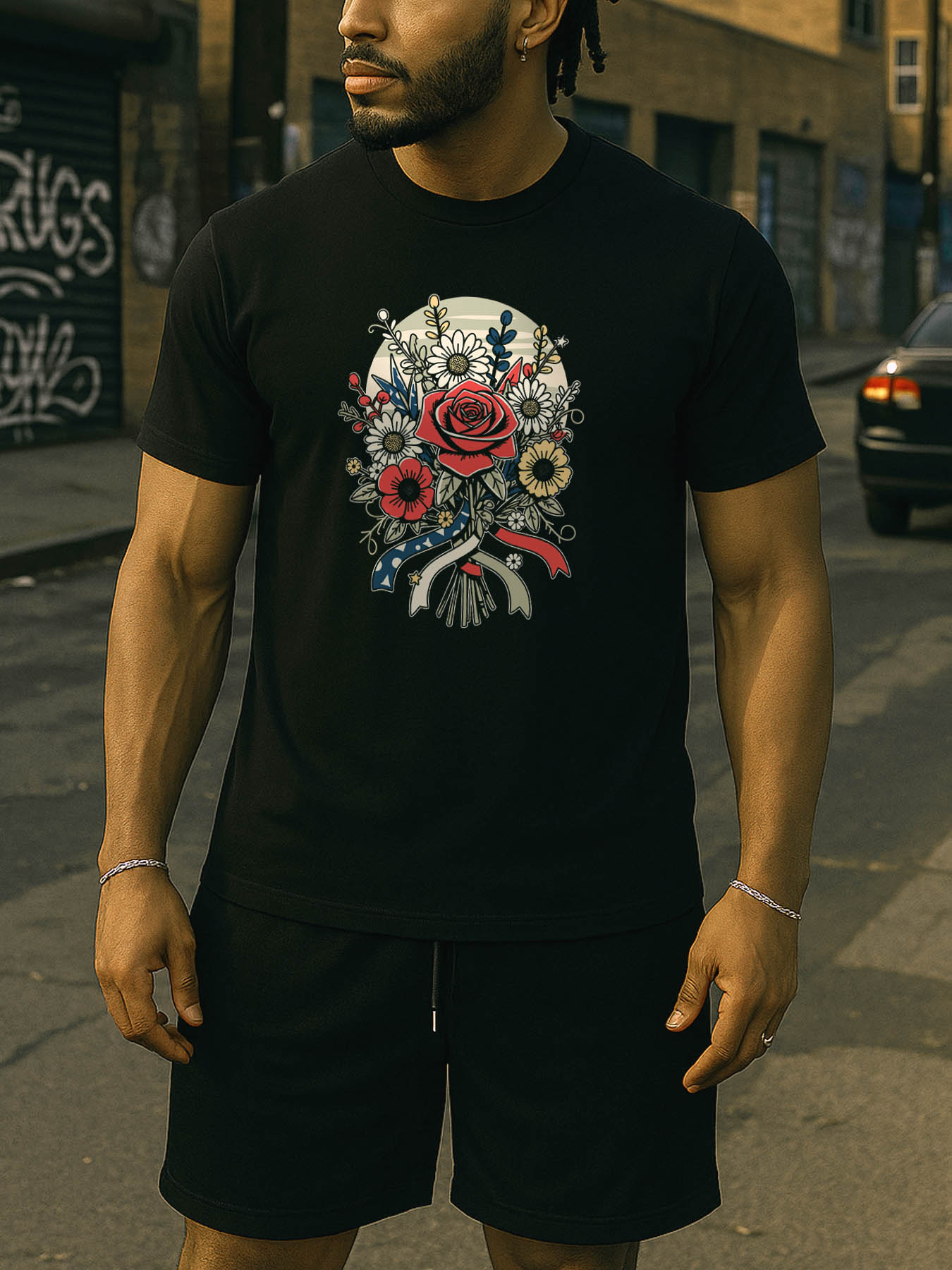 RTTMALL Caribbean Island Beach Printed Cotton T-Shirts for Men with Vibrant Floral Summer Design