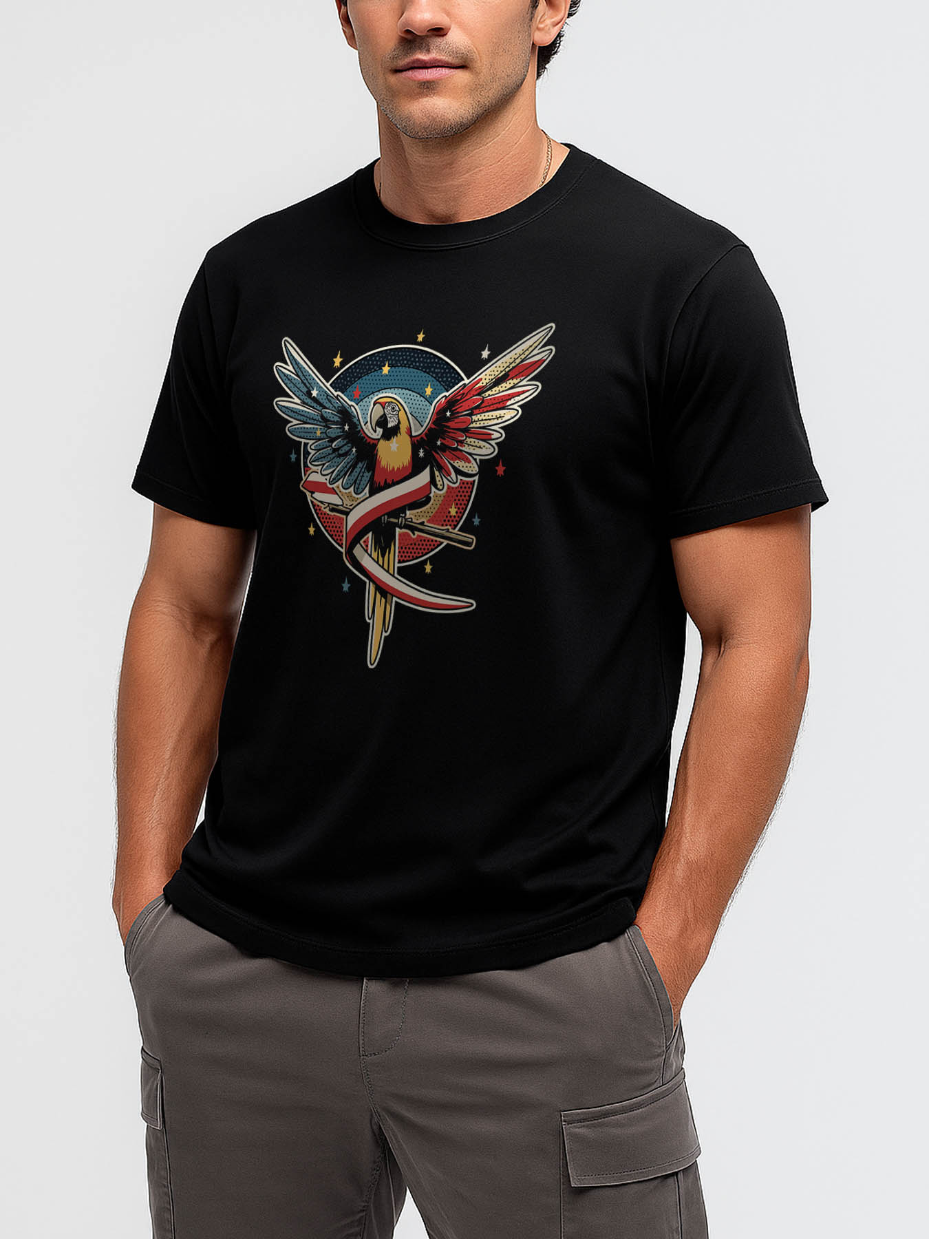 RTTMALL Parrot Print Caribbean Vacation Beach Casual 100% Cotton Graphic T-Shirt for Men