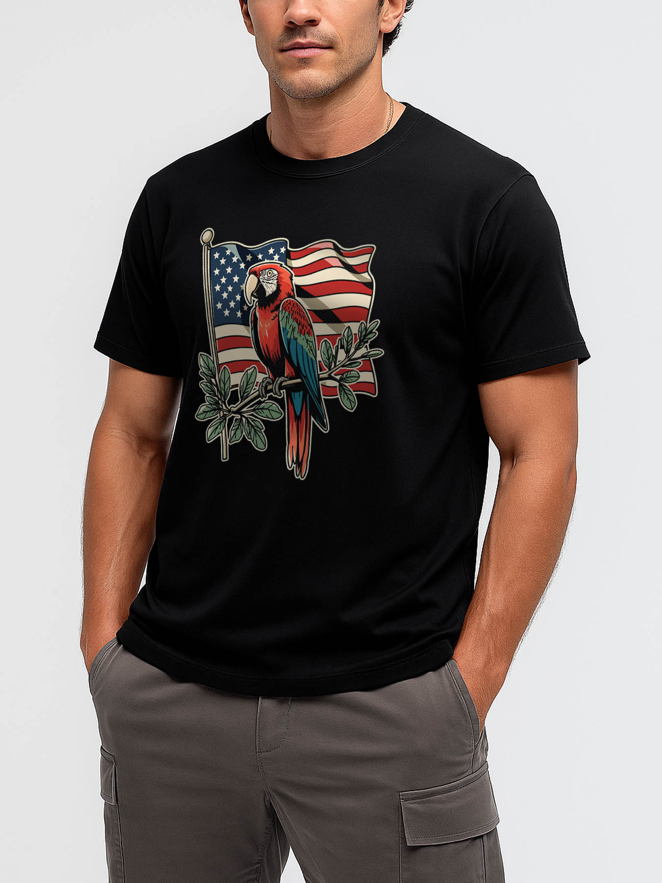 RTTMALL Parrot Print Caribbean Vacation Beach Casual 100% Cotton Graphic T-Shirt for Men