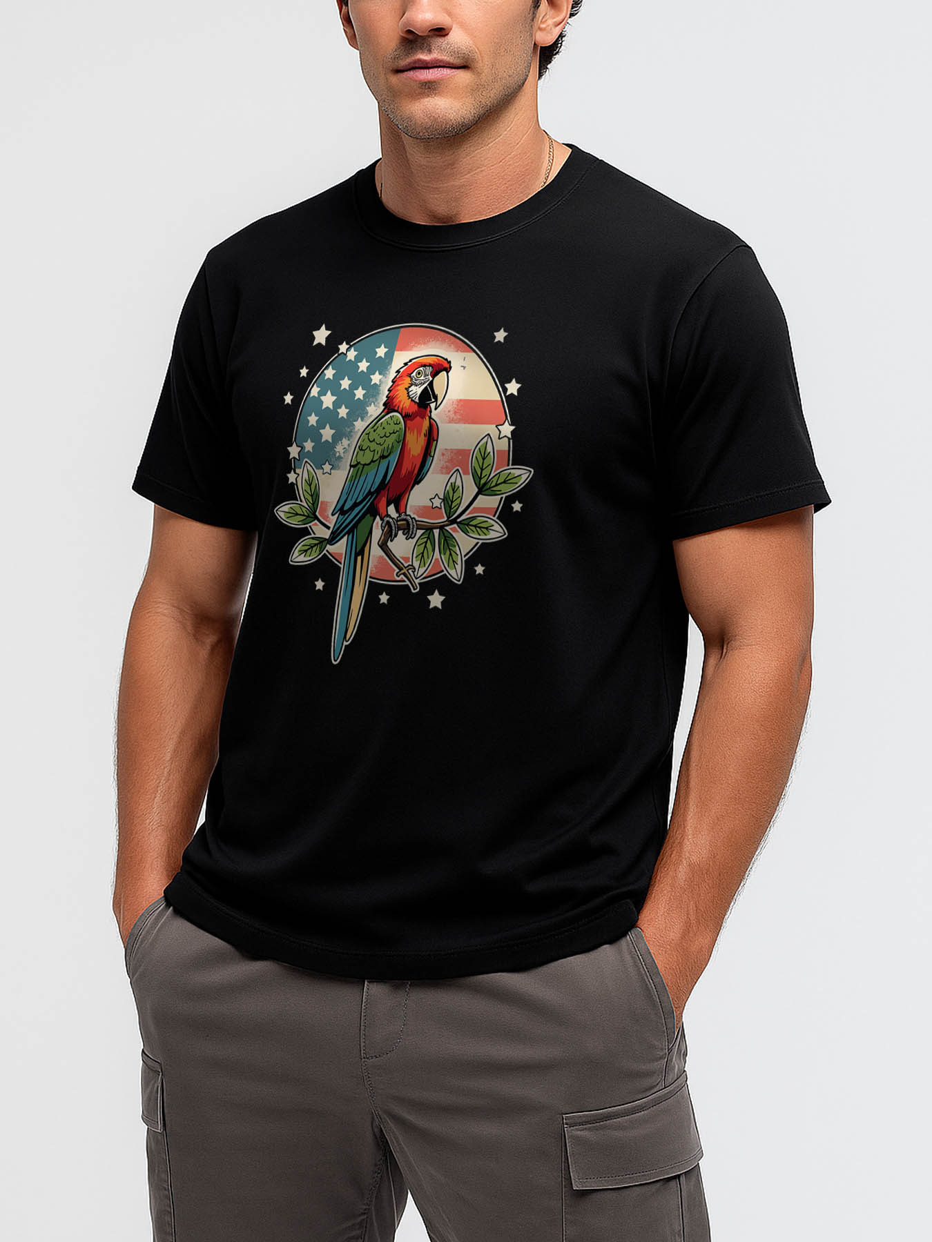 RTTMALL Parrot Print Caribbean Vacation Beach Casual 100% Cotton Graphic T-Shirt for Men