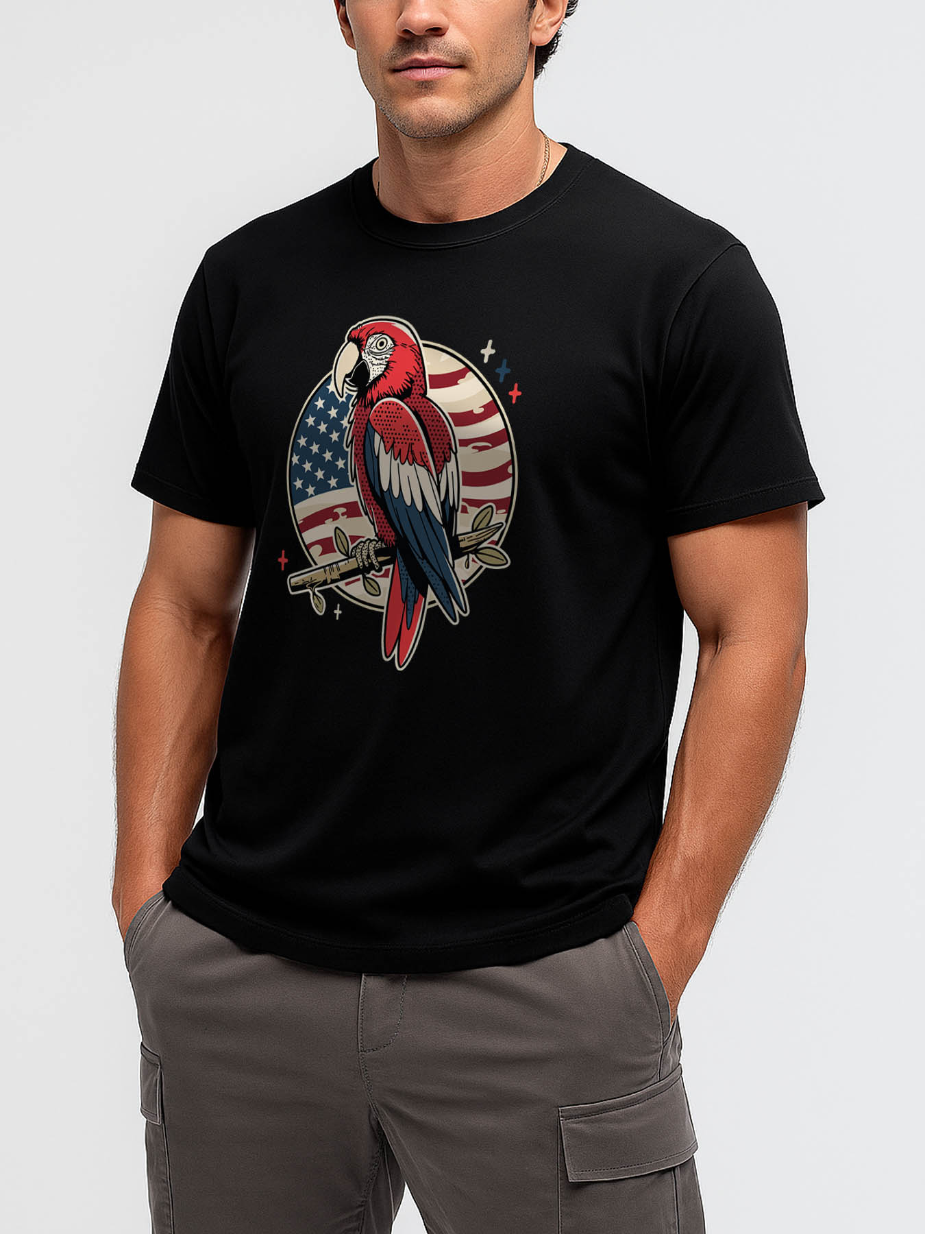 RTTMALL Parrot Print Caribbean Vacation Beach Casual 100% Cotton Graphic T-Shirt for Men