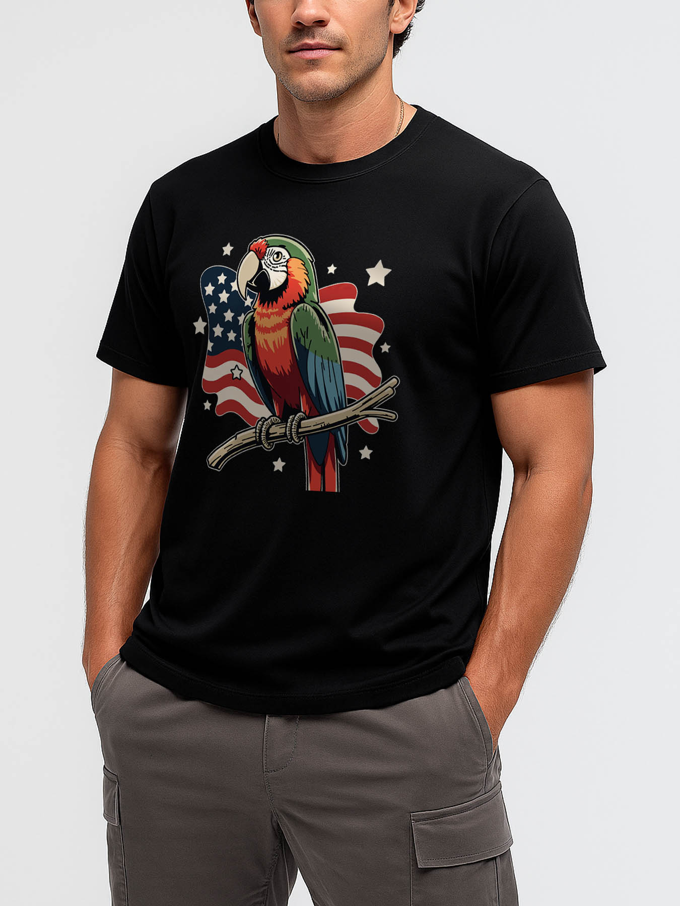 RTTMALL Parrot Print Caribbean Vacation Beach Casual 100% Cotton Graphic T-Shirt for Men