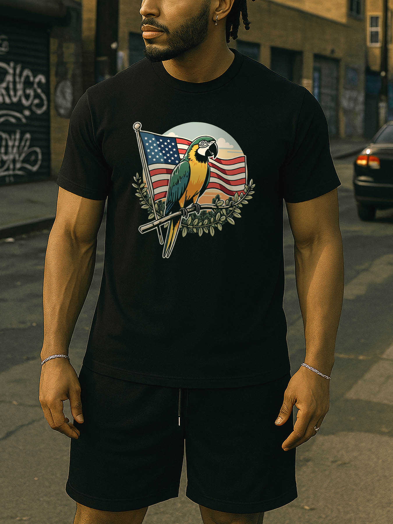 RTTMALL Parrot Print Caribbean Vacation Beach Casual 100% Cotton Graphic T-Shirt for Men