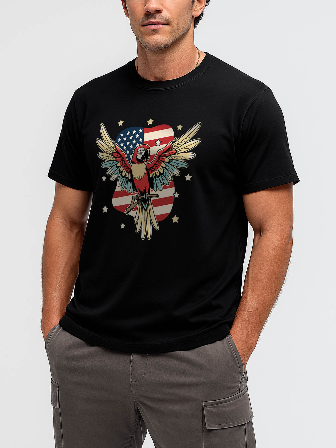 RTTMALL Parrot Print Caribbean Vacation Beach Casual 100% Cotton Graphic T-Shirt for Men