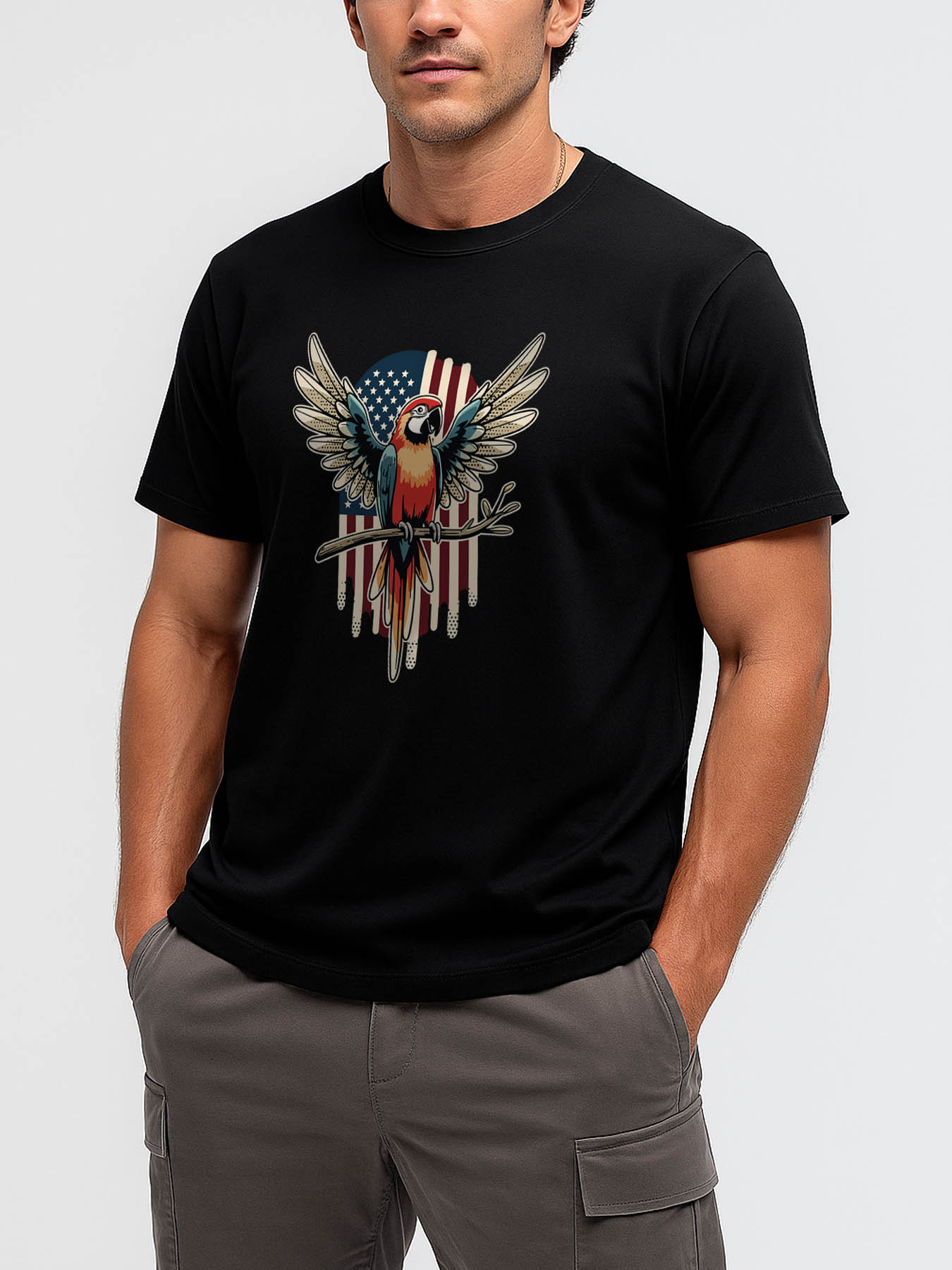 RTTMALL Parrot Print Caribbean Vacation Beach Casual 100% Cotton Graphic T-Shirt for Men