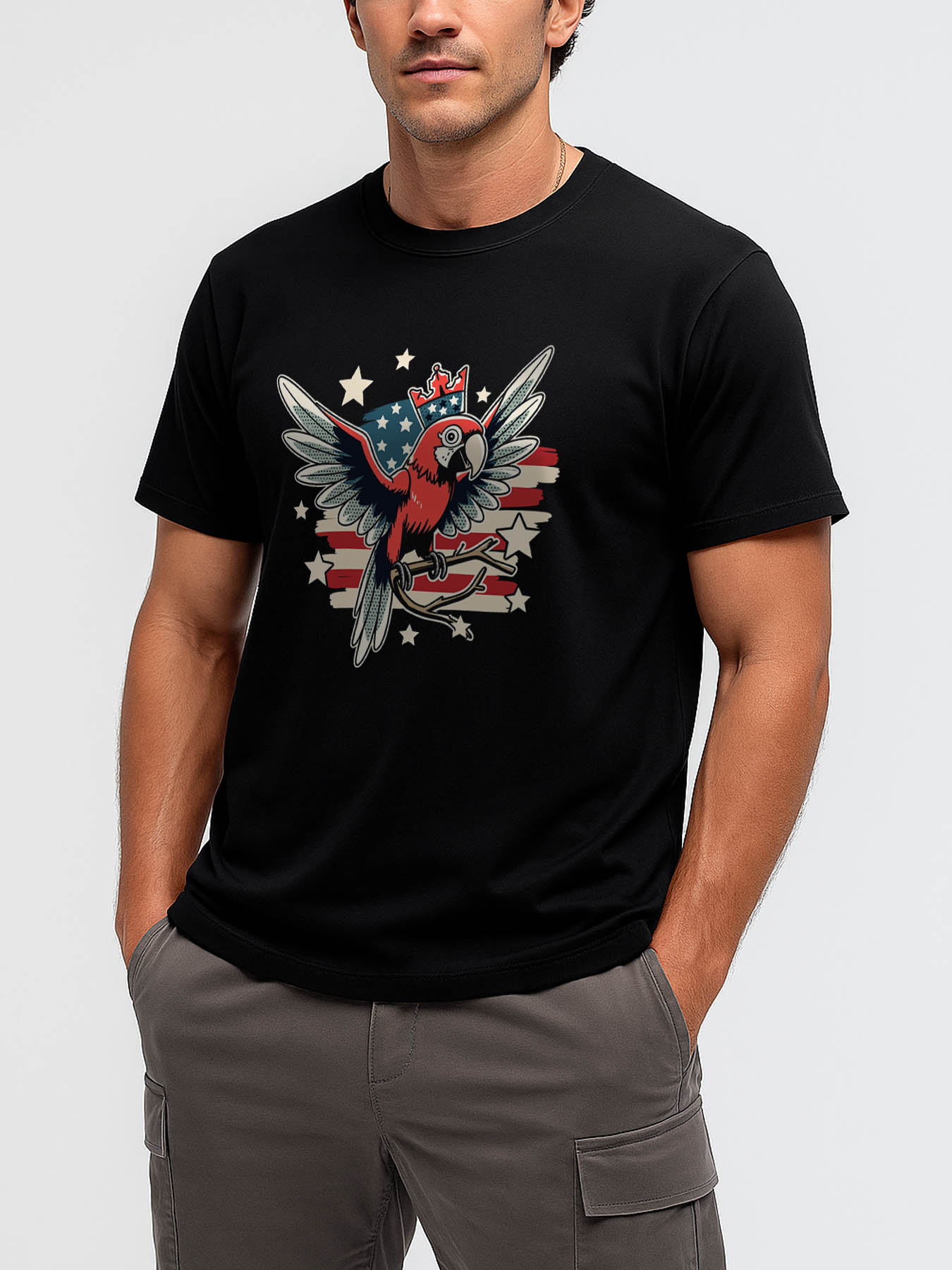 RTTMALL Parrot Print Caribbean Vacation Beach Casual 100% Cotton Graphic T-Shirt for Men