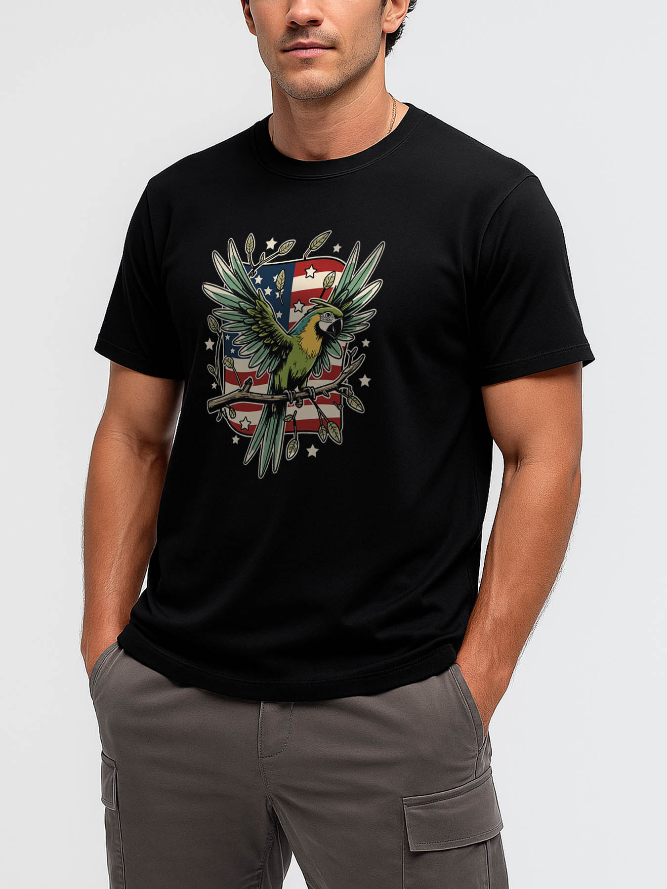 RTTMALL Parrot Print Caribbean Vacation Beach Casual 100% Cotton Graphic T-Shirt for Men