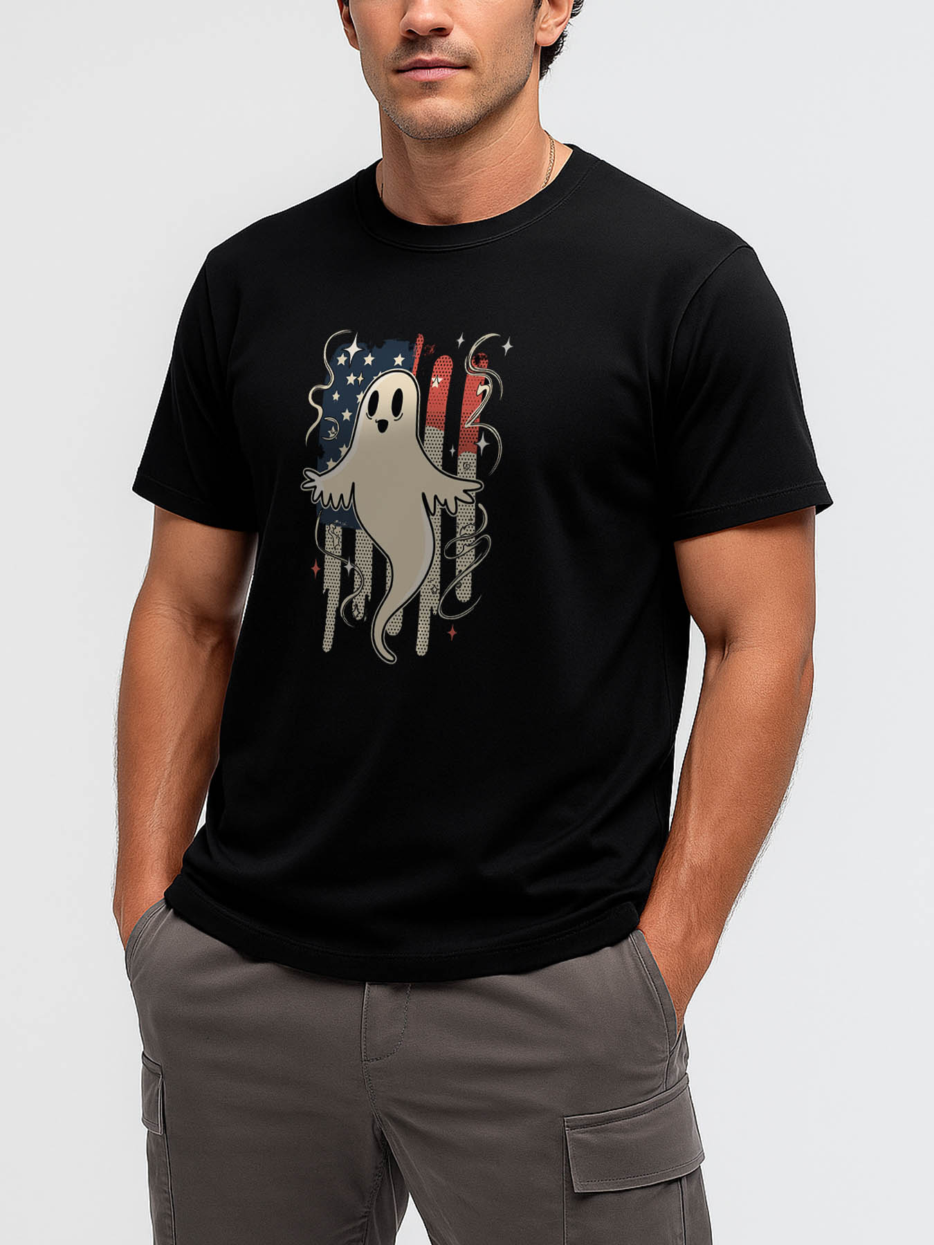 RTTMALL Caribbean Island Beach Summer Casual Printed Cotton T-Shirt for Men with American Flag & Corgi Dog Pattern