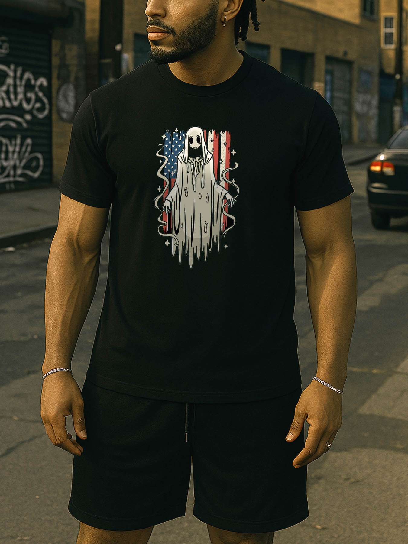 RTTMALL Caribbean Island Beach Casual Horse Print 100% Cotton American Flag Graphic Tee for Men