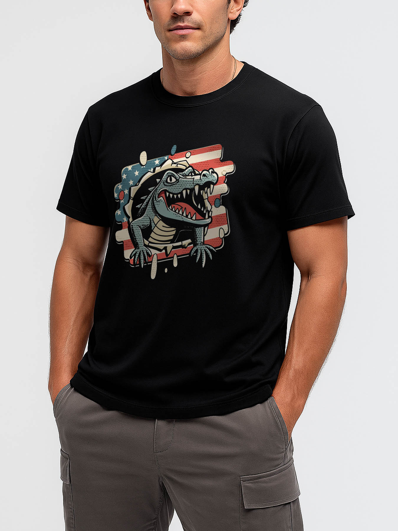 RTTMALL Caribbean Island Beach Graphic Tee, Men's 100% Cotton Casual Printed T-Shirt with Statue of Liberty & US Flag Patriotic Design