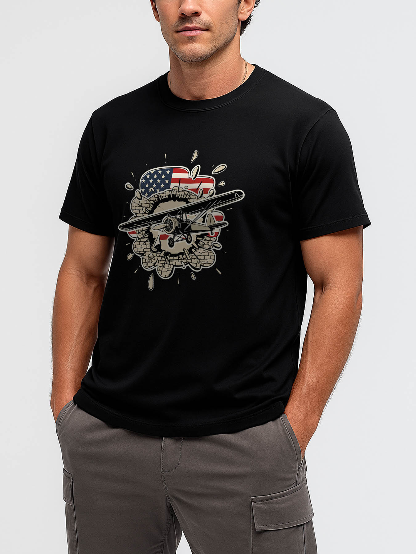 RTTMALL Caribbean Island Beach Casual Printed 100% Cotton T-Shirt for Men with USA Freedom Theme & American Flag Pattern