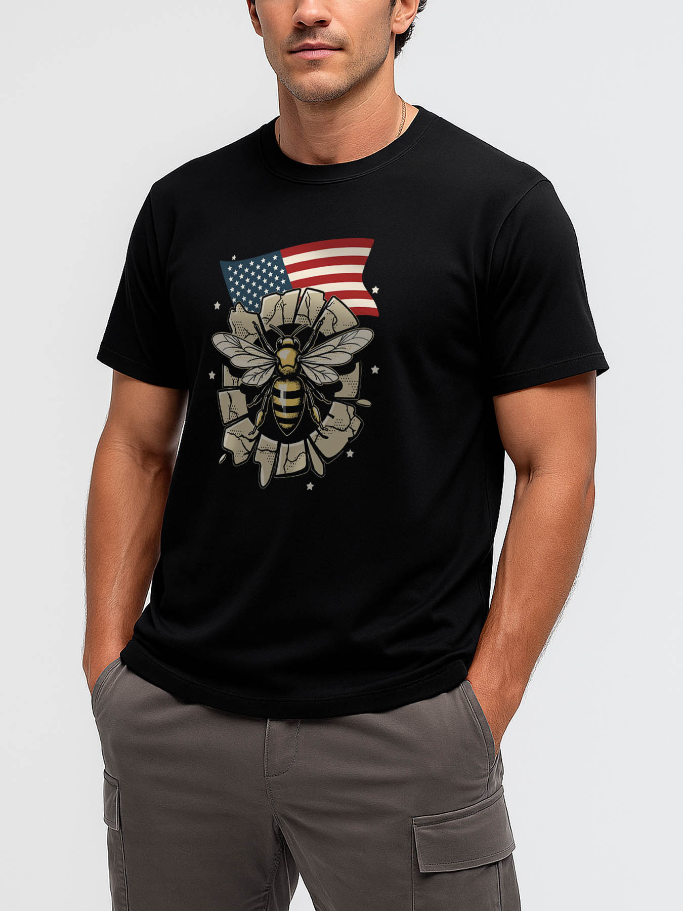 RTTMALL Caribbean Island Beach Casual Printed 100% Cotton American Spirit USA Flag Pilot Skull Graphic T-Shirt for Men