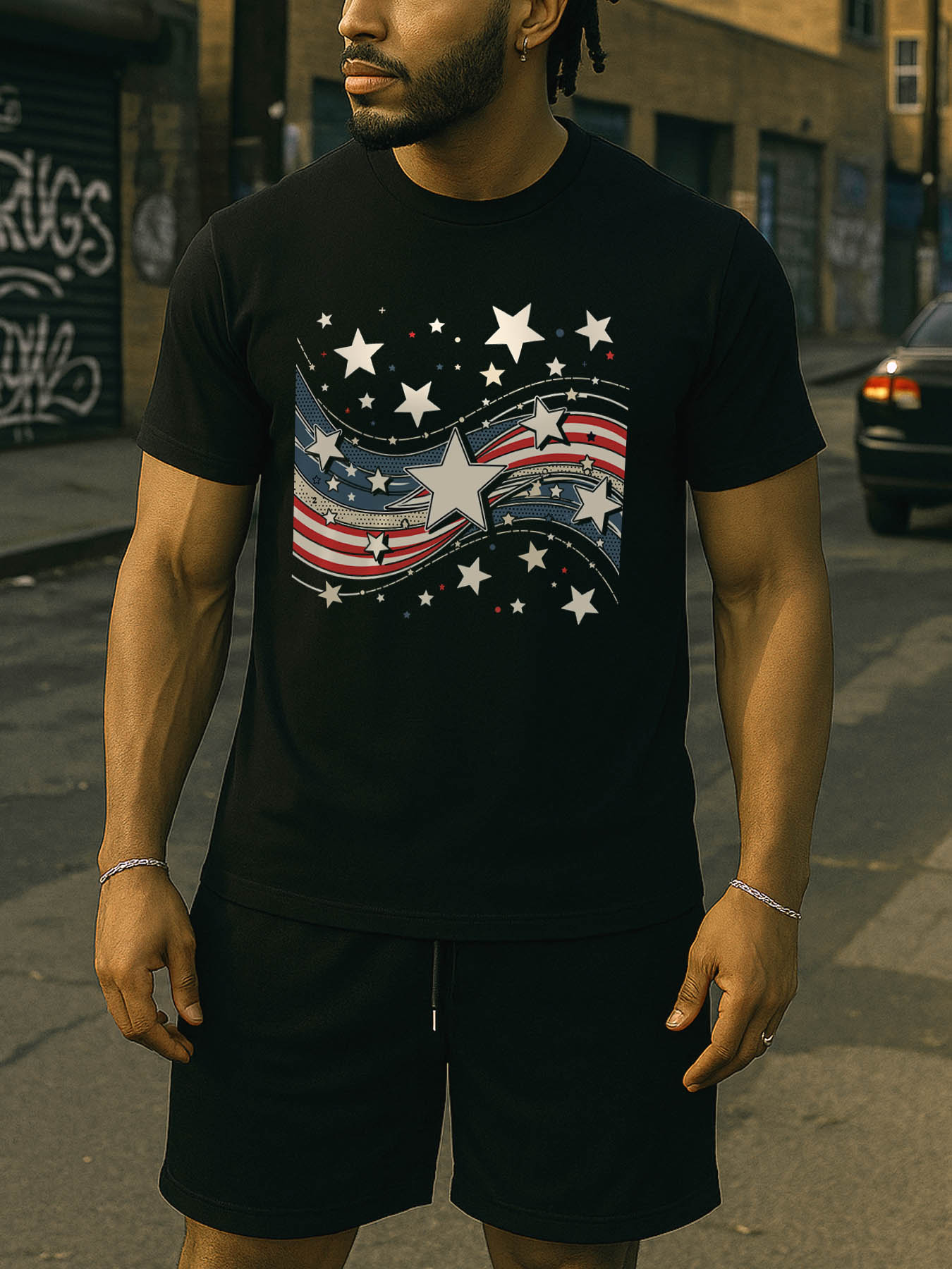 RTTMALL Caribbean Island Beach Casual Printed Cotton T-Shirts for Men with Star Pattern Prints