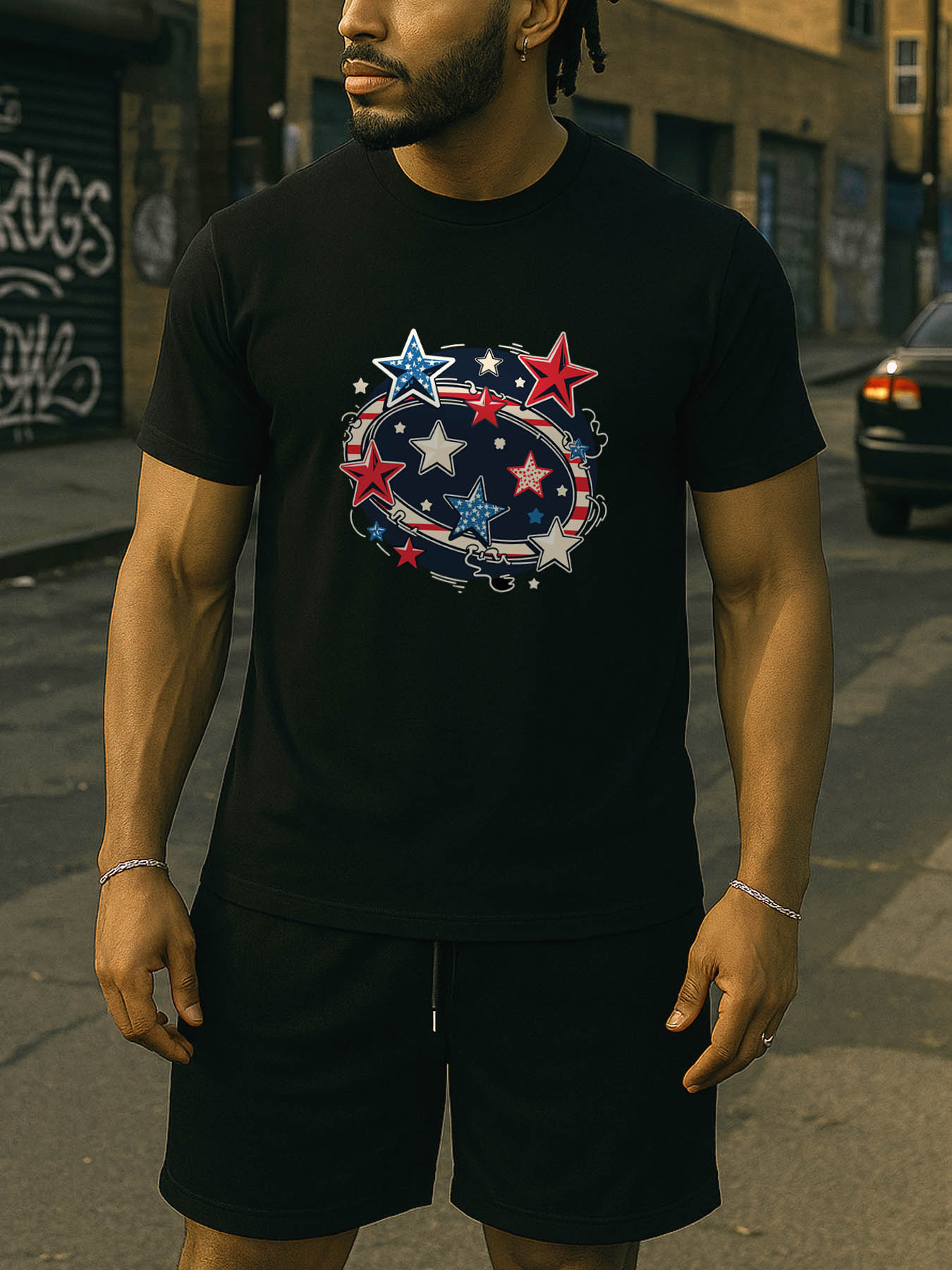 RTTMALL Caribbean Island Beach Casual Printed Cotton T-Shirts for Men with Star Pattern Prints