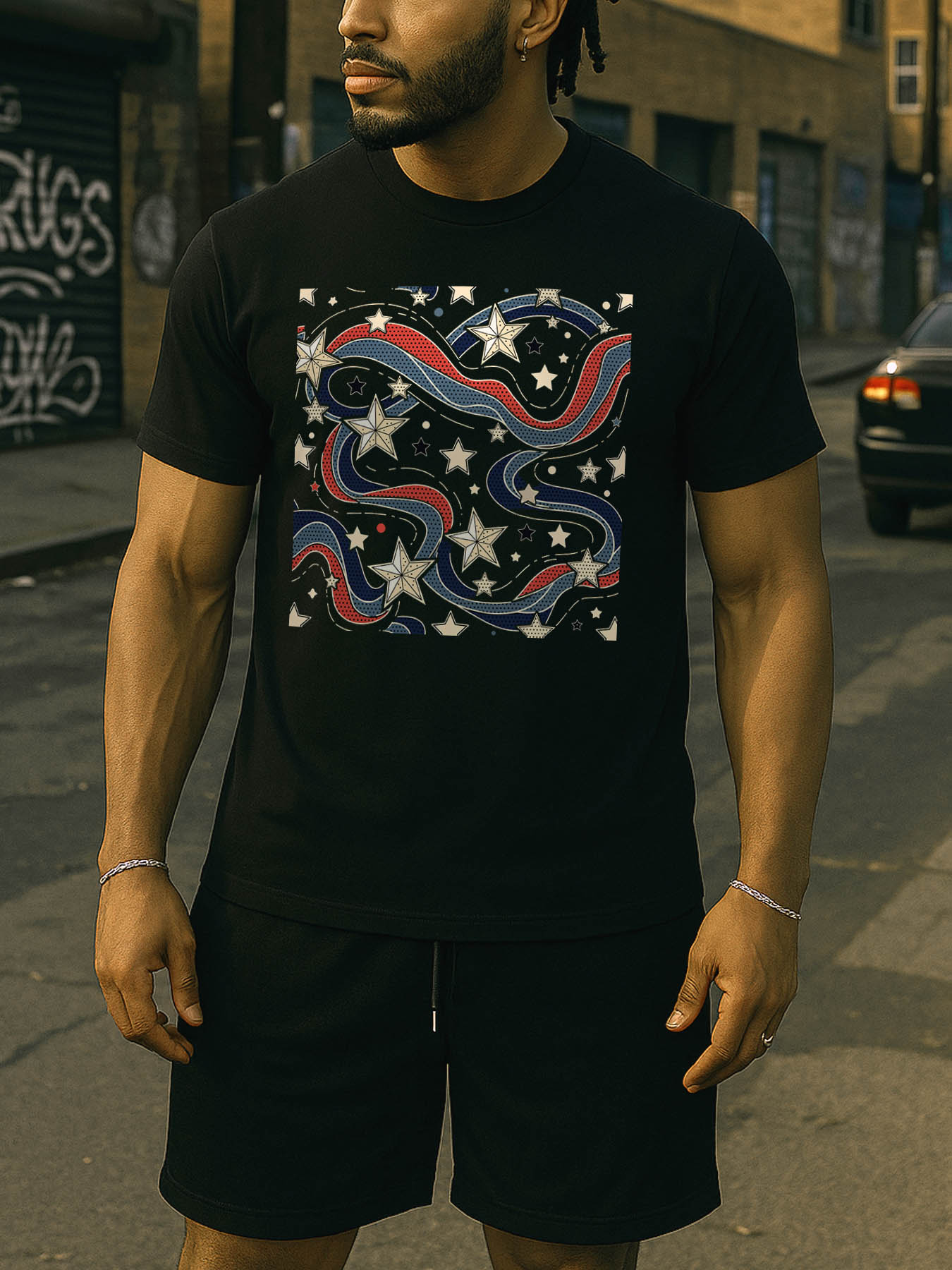 RTTMALL Caribbean Island Beach Casual Printed Cotton T-Shirts for Men with Star Pattern Prints