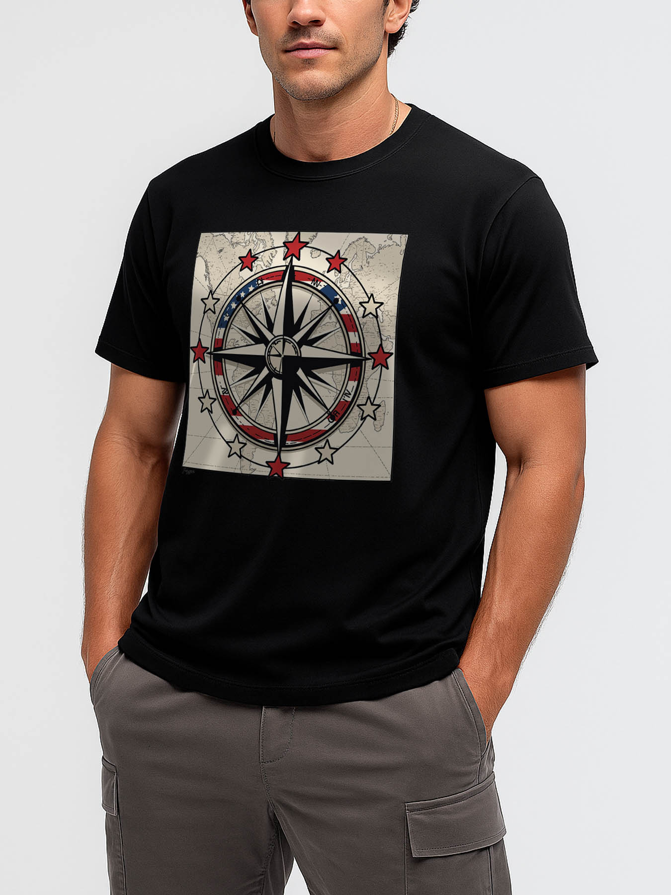 RTTMALL Caribbean Island Beach Summer Casual American Flag & Camel Print 100% Cotton Graphic T-Shirt