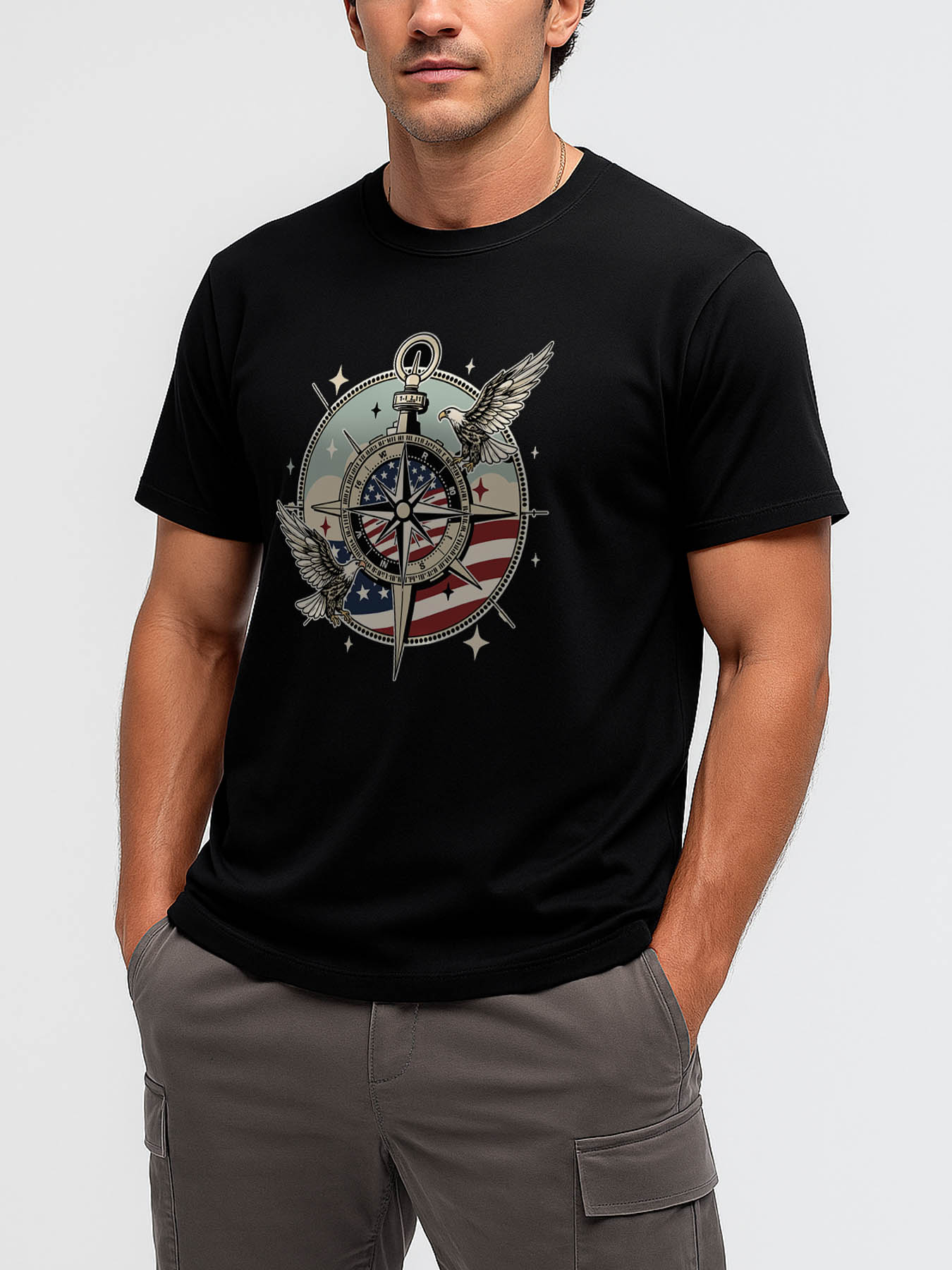 RTTMALL Caribbean Vacation Beach Casual Printed Cotton T-Shirts for Men with US Flag & Pineapple Coconut Palm Island Prints