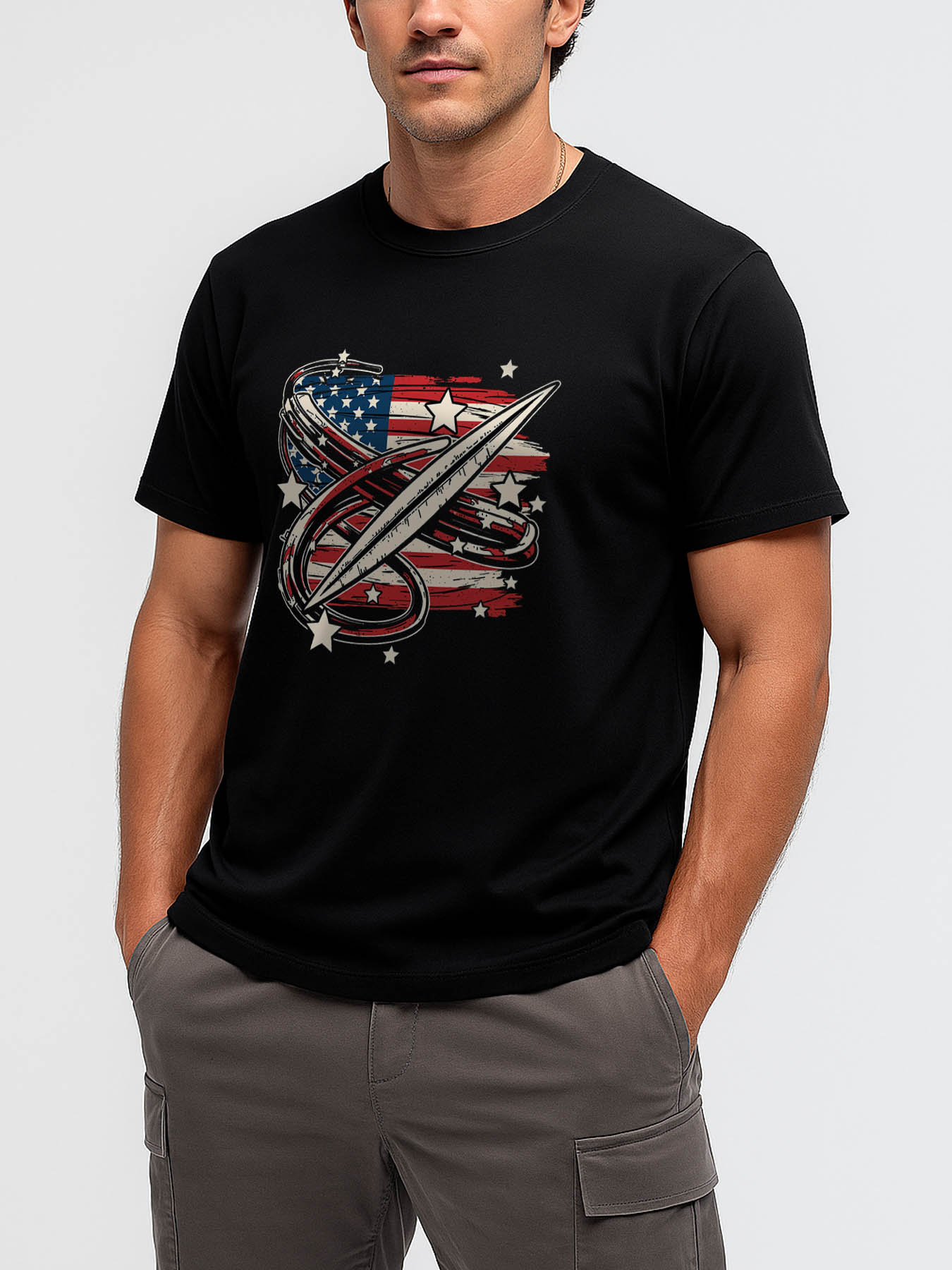 RTTMALL Caribbean Island Beach Casual Cotton Printed Graphic Tee for Men with American Flag Red Star Print
