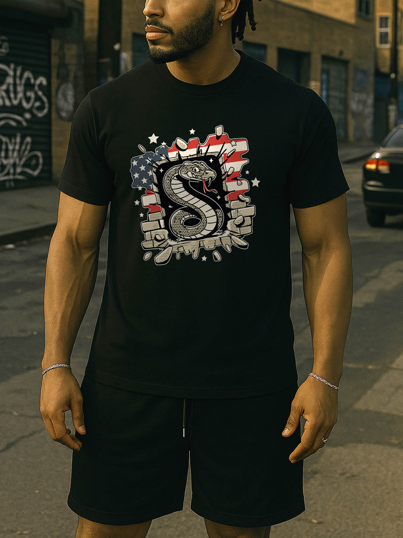 RTTMALL Caribbean Island Beach Print Men's 100% Cotton Casual Graphic Tees with Funny Skull Patriotic American Flag Design