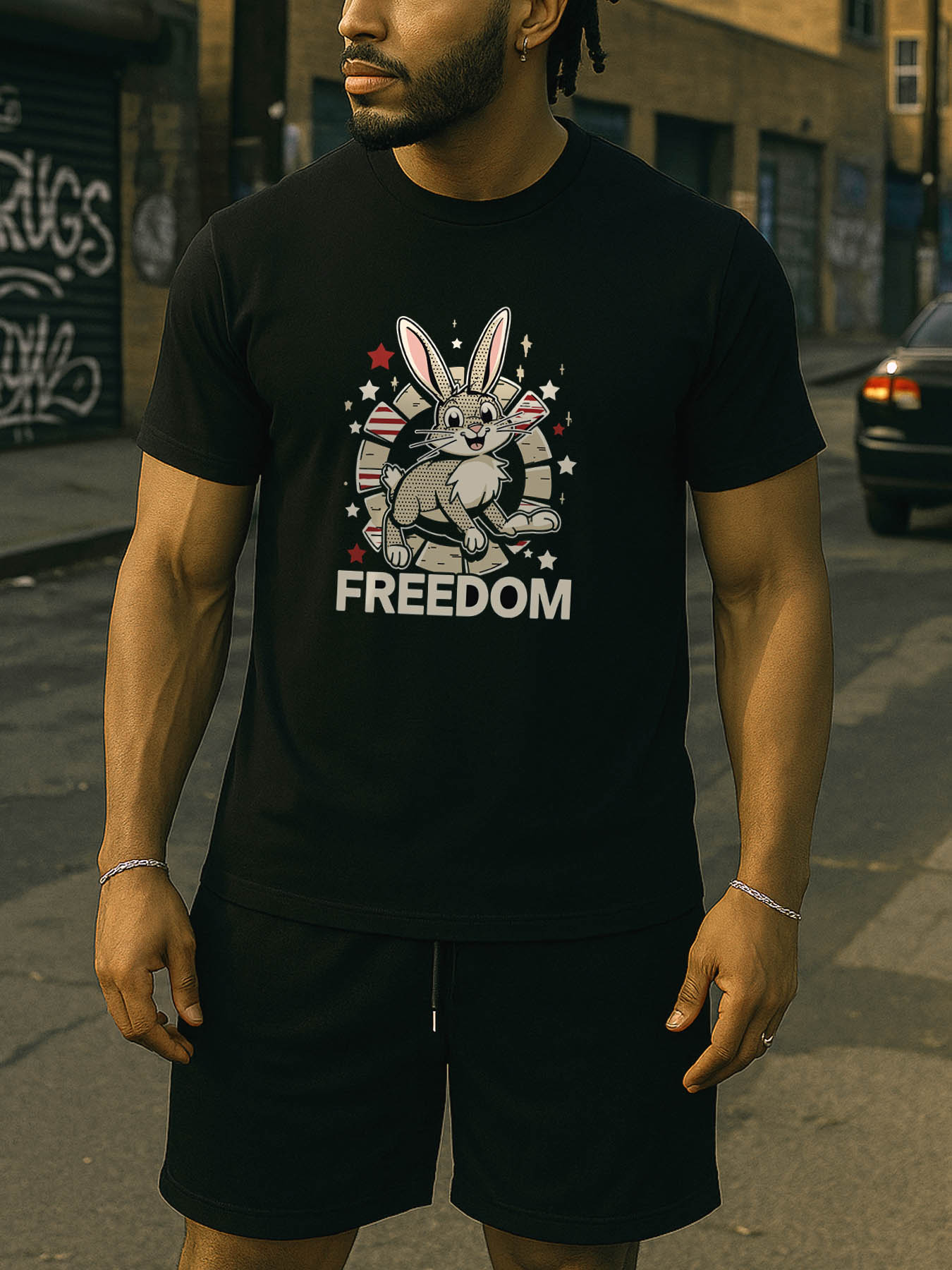 Winged Skull RTTMALL Printed Cotton T-Shirt for Men, Caribbean Beach Island Summer Casual Tee