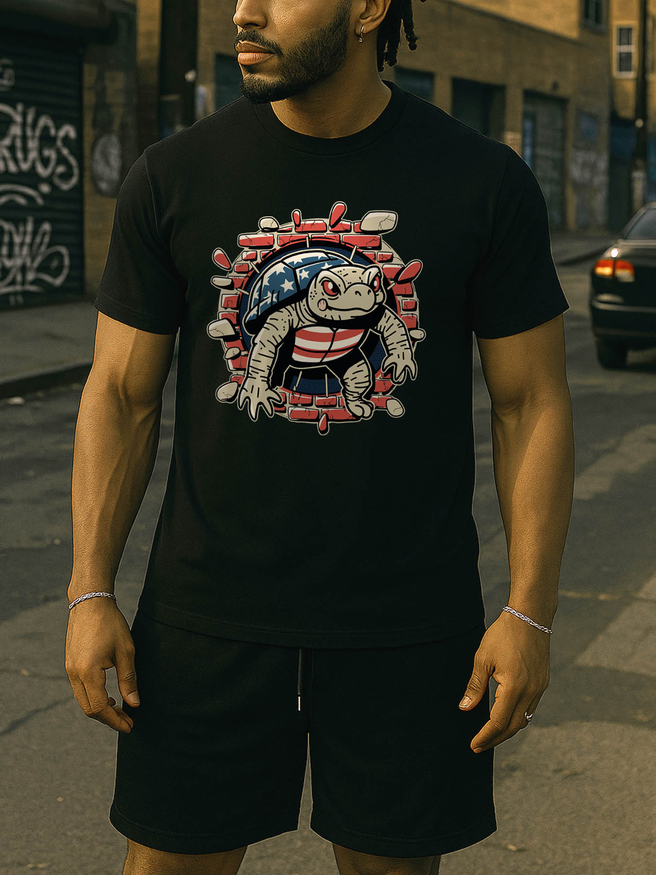 RTTMALL Caribbean Skull & Floral Print USA Flag Graphic Casual Cotton Beach T-Shirt for Men