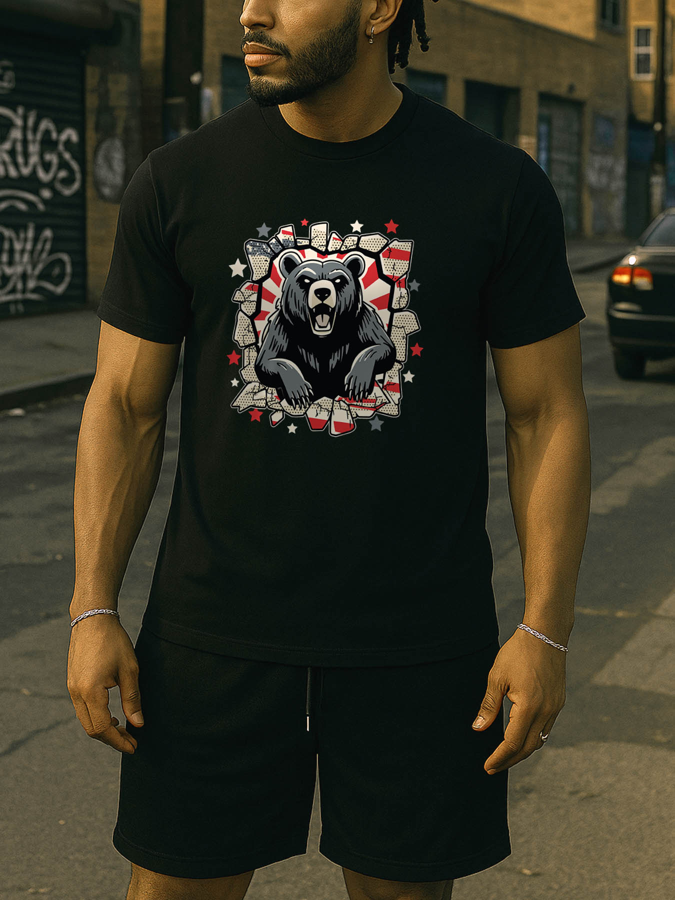 RTTMALL Caribbean Island Beach Vacation Casual Skull American Flag Printed 100% Cotton Men's T-Shirt