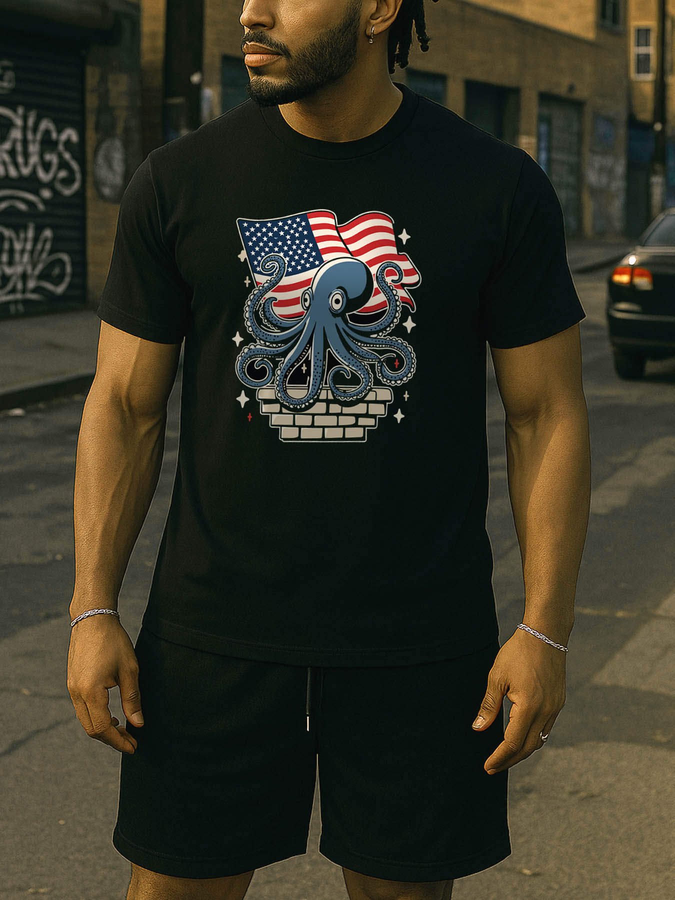 RTTMALL Caribbean Island Beach Vacation Casual Printed Cotton T-Shirt for Men with Leopard Breaking Through Wall Graphic