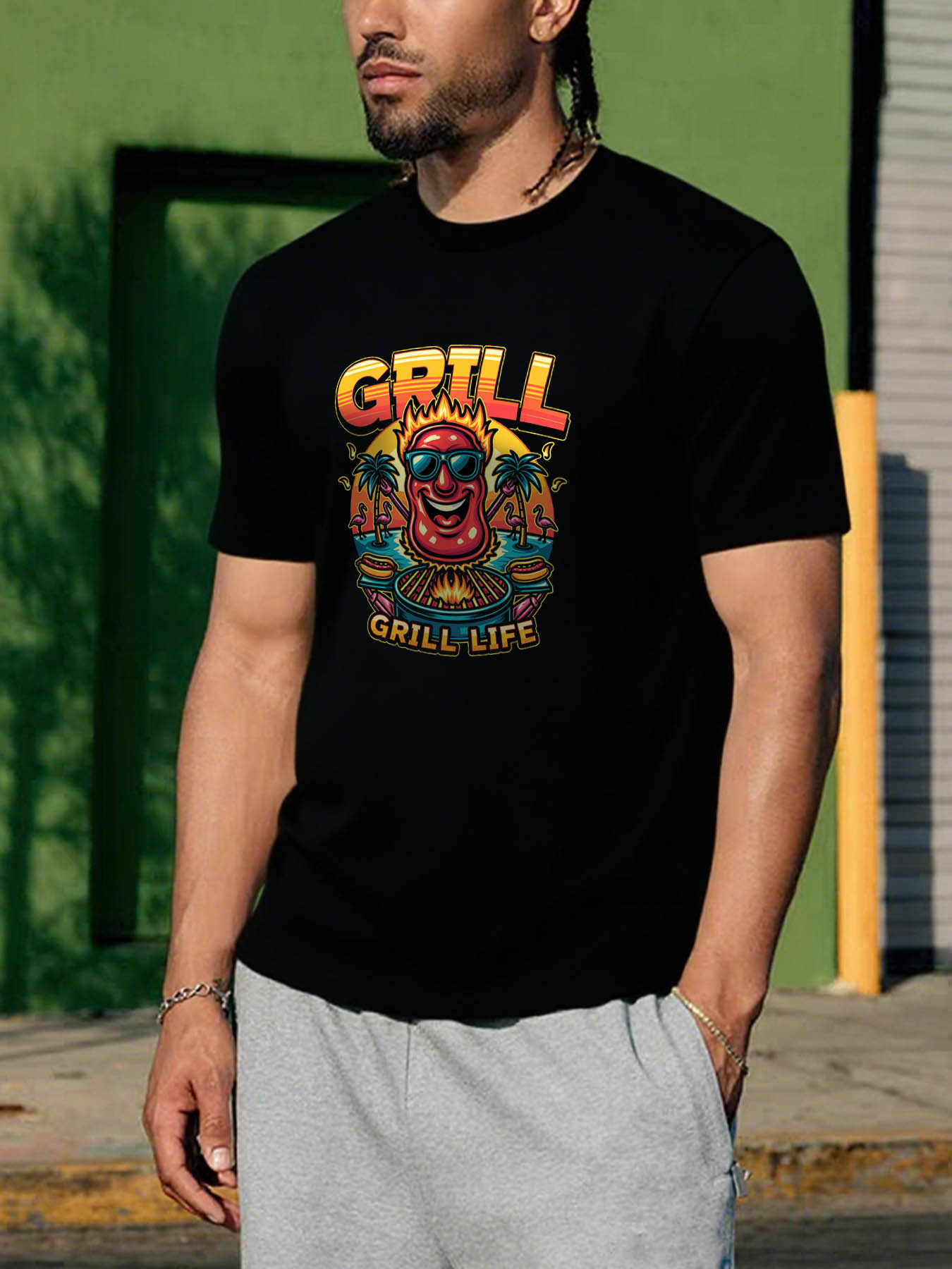 Men's 100% Cotton Casual RTTMALL T-Shirts, Vintage Caribbean Island Beach Printed Regular Fit Summer Graphic Tees