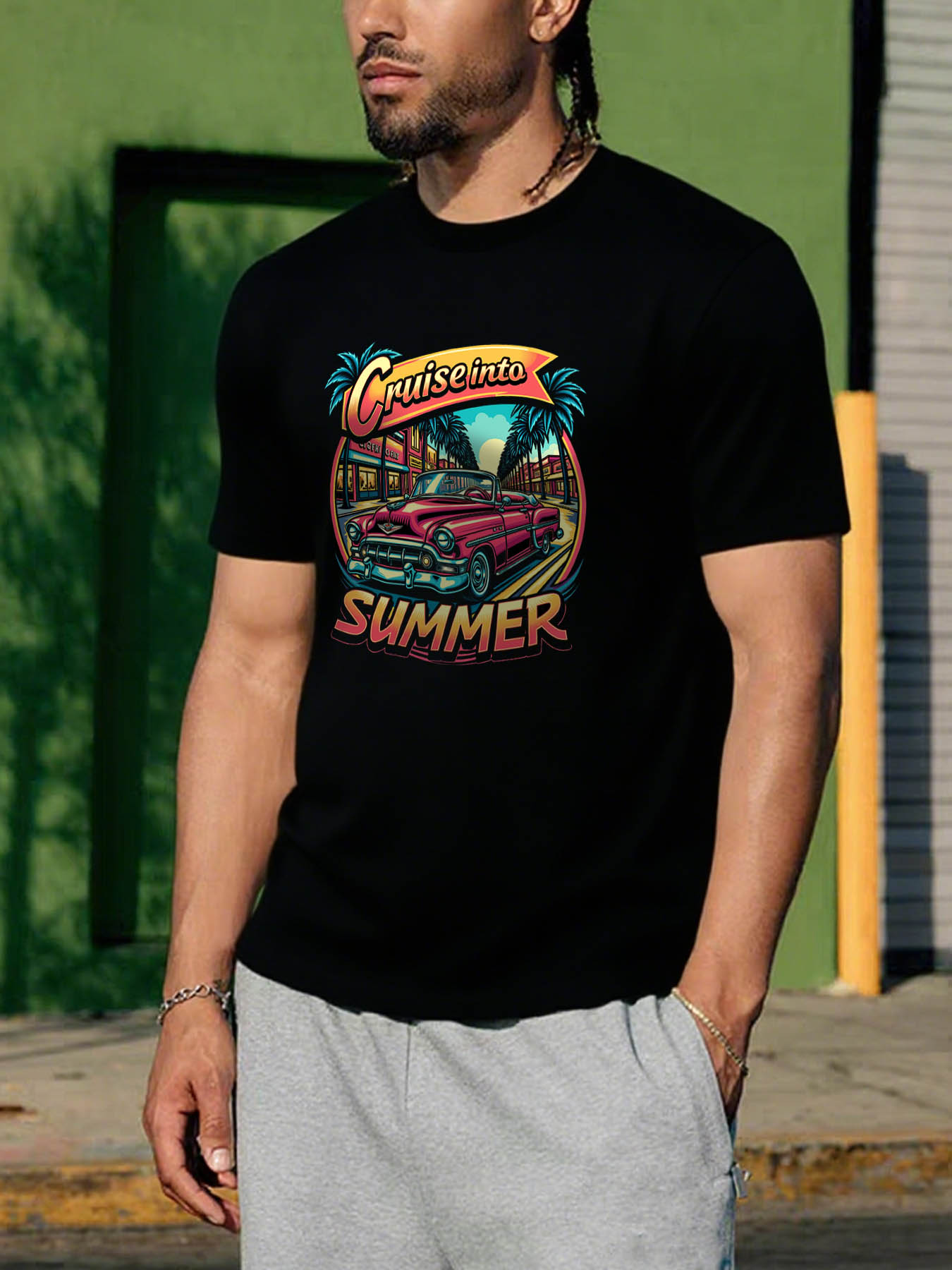 RTTMALL Caribbean Island Beach Printed Cotton Casual Summer T-Shirts for Men