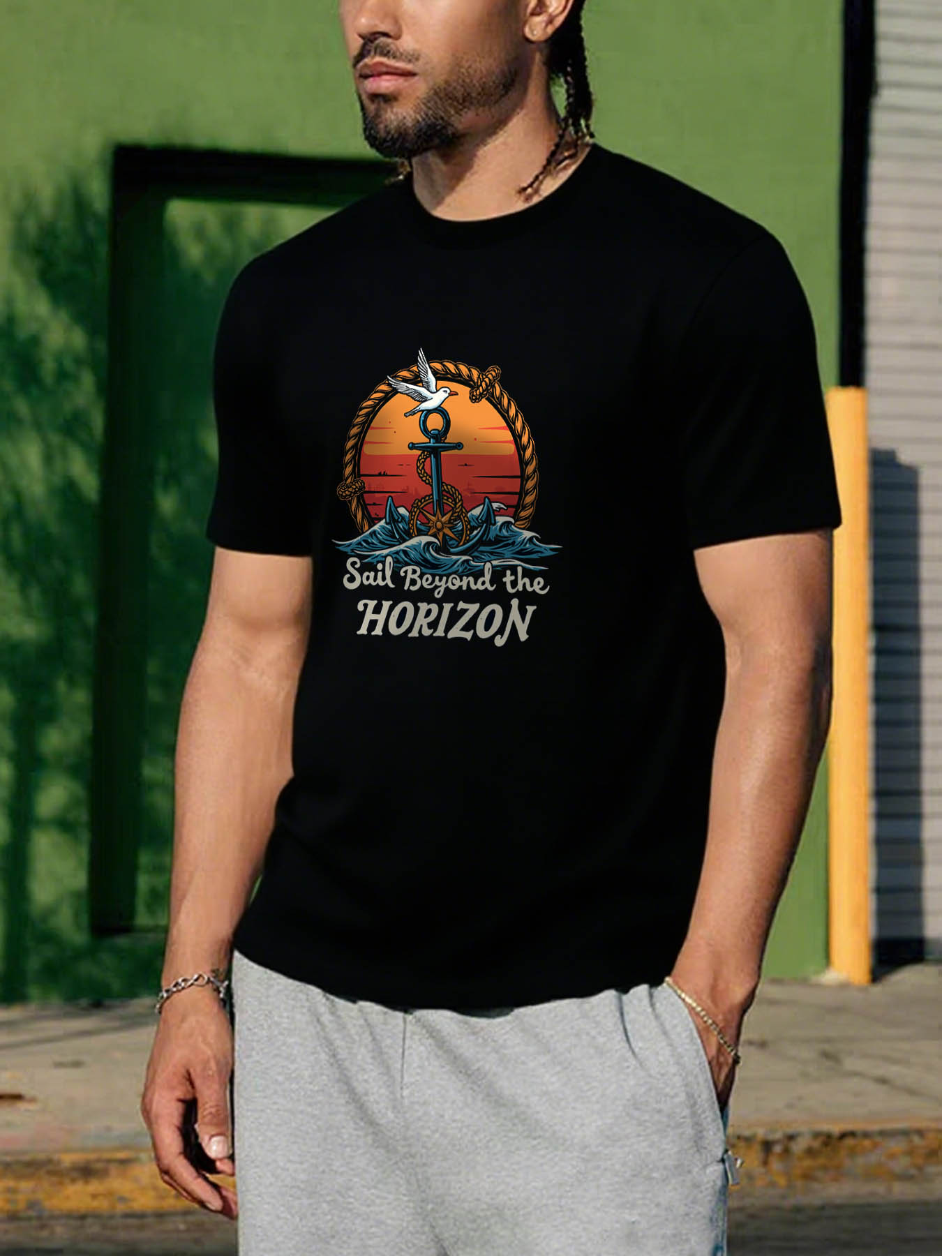 Men's 100% Cotton RTTMALL Printed T-Shirt Casual Caribbean Beach Summer Island Tee Tops for Holiday Gifts